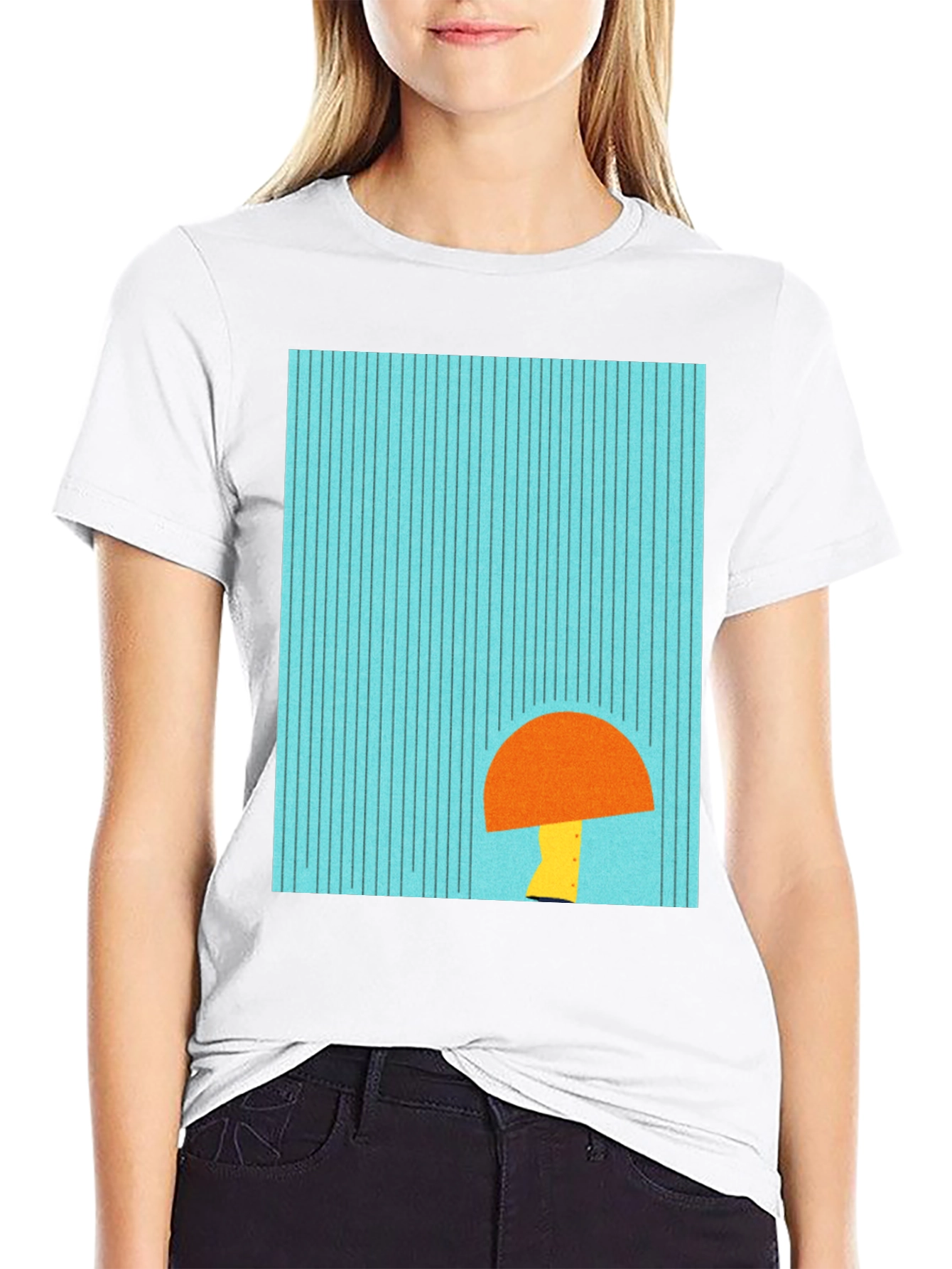 Modern Geometric Mushroom Graphic Tee - Black