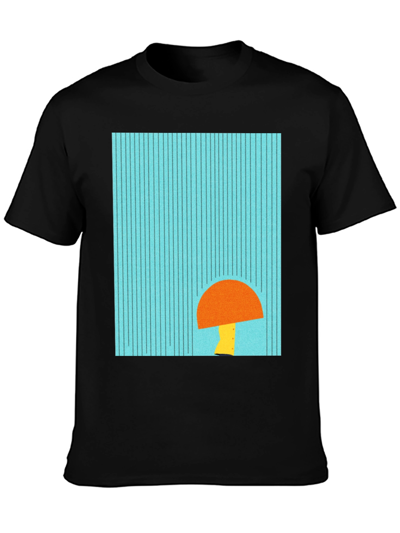 Modern Geometric Mushroom Graphic Tee - Black