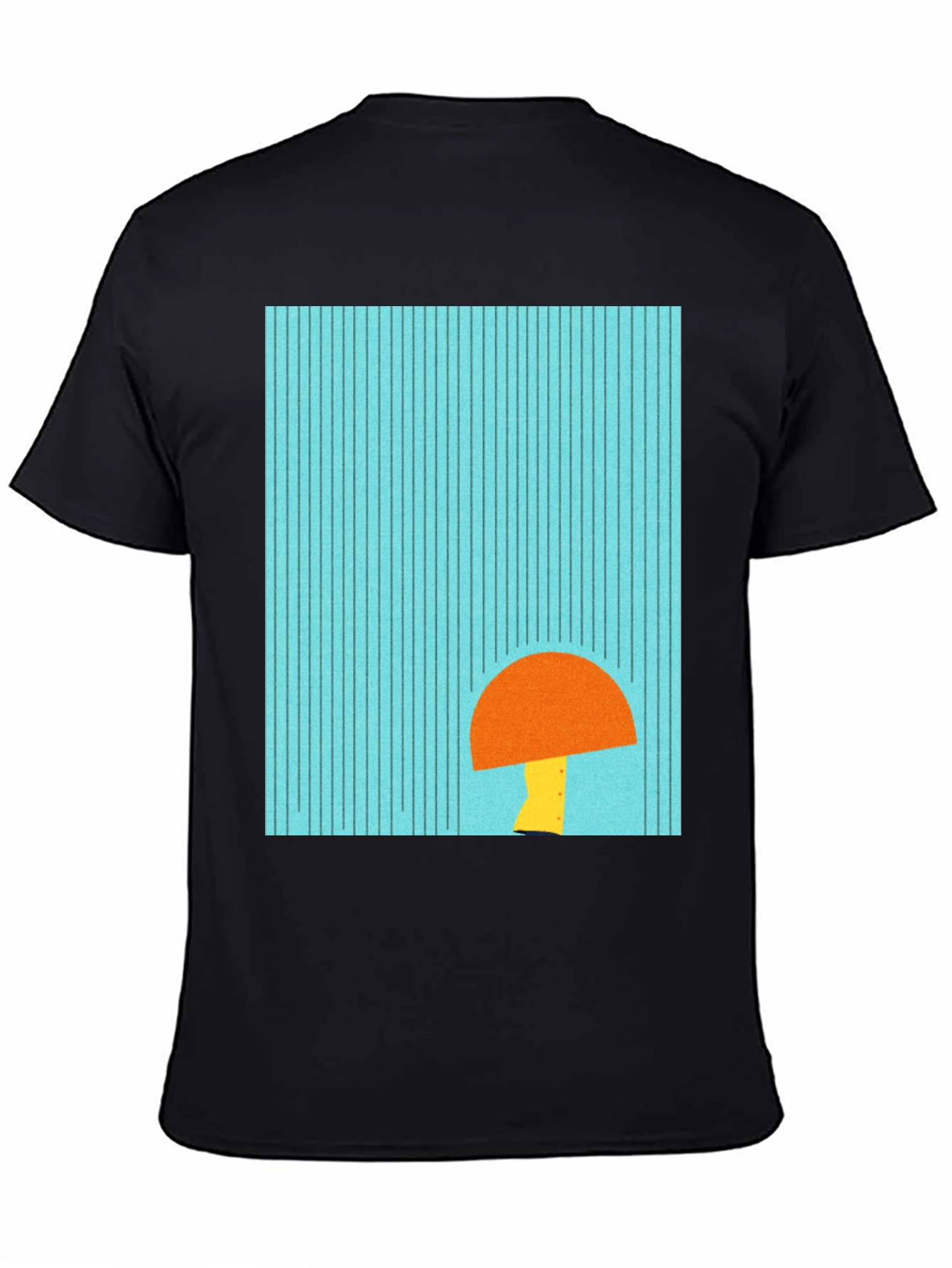 Modern Geometric Mushroom Graphic Tee - Black