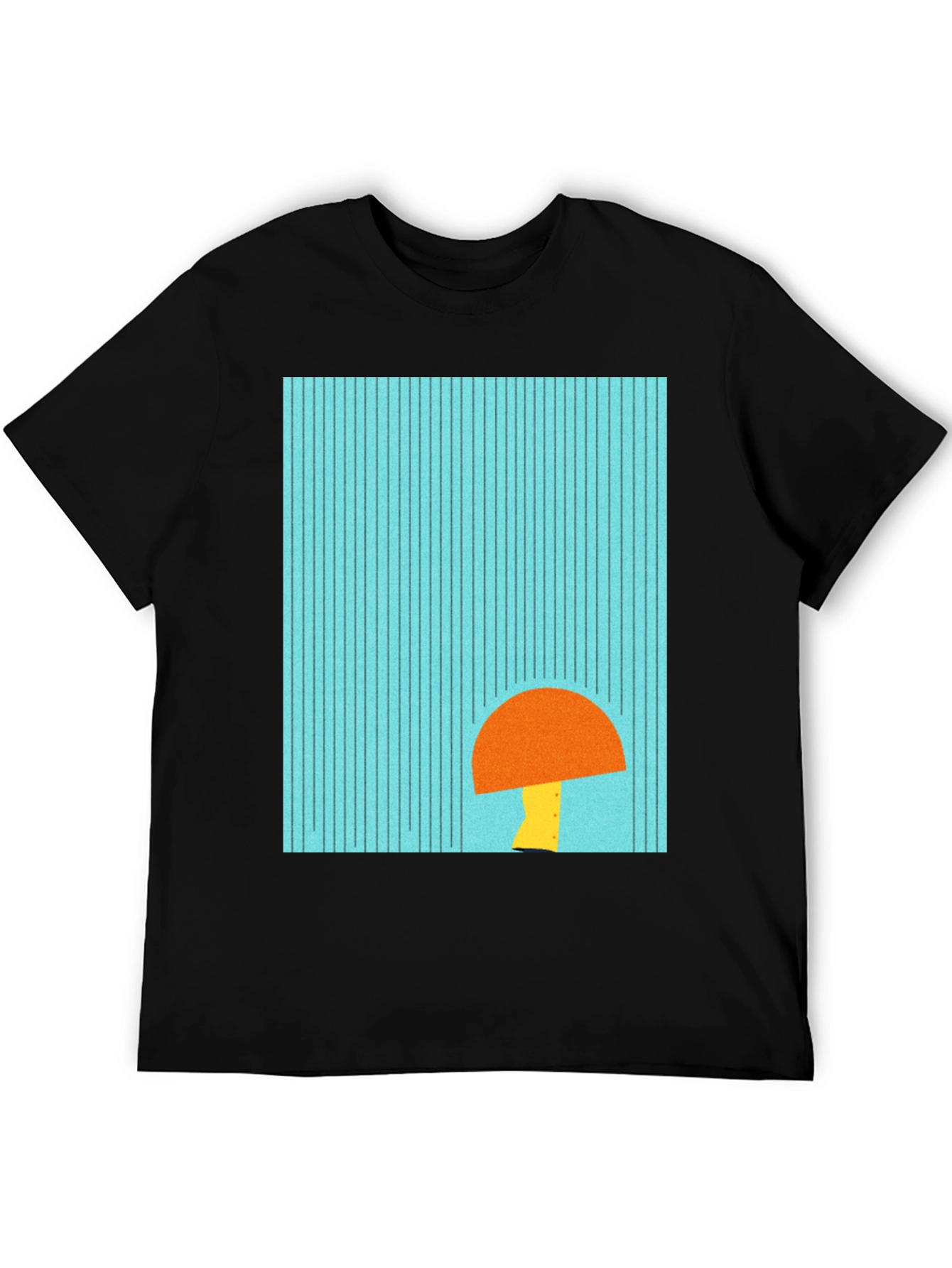 Modern Geometric Mushroom Graphic Tee - Black
