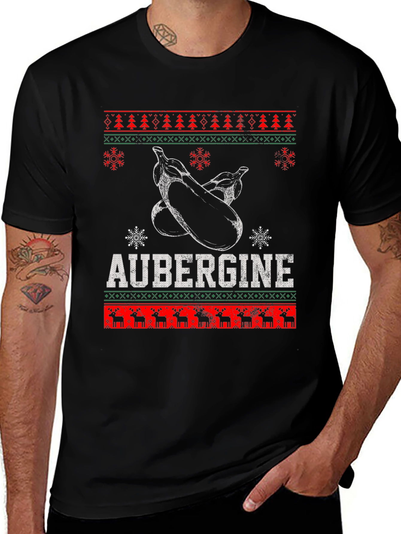 Aubergine Funny Christmas T-Shirt - Ugly Sweater Style