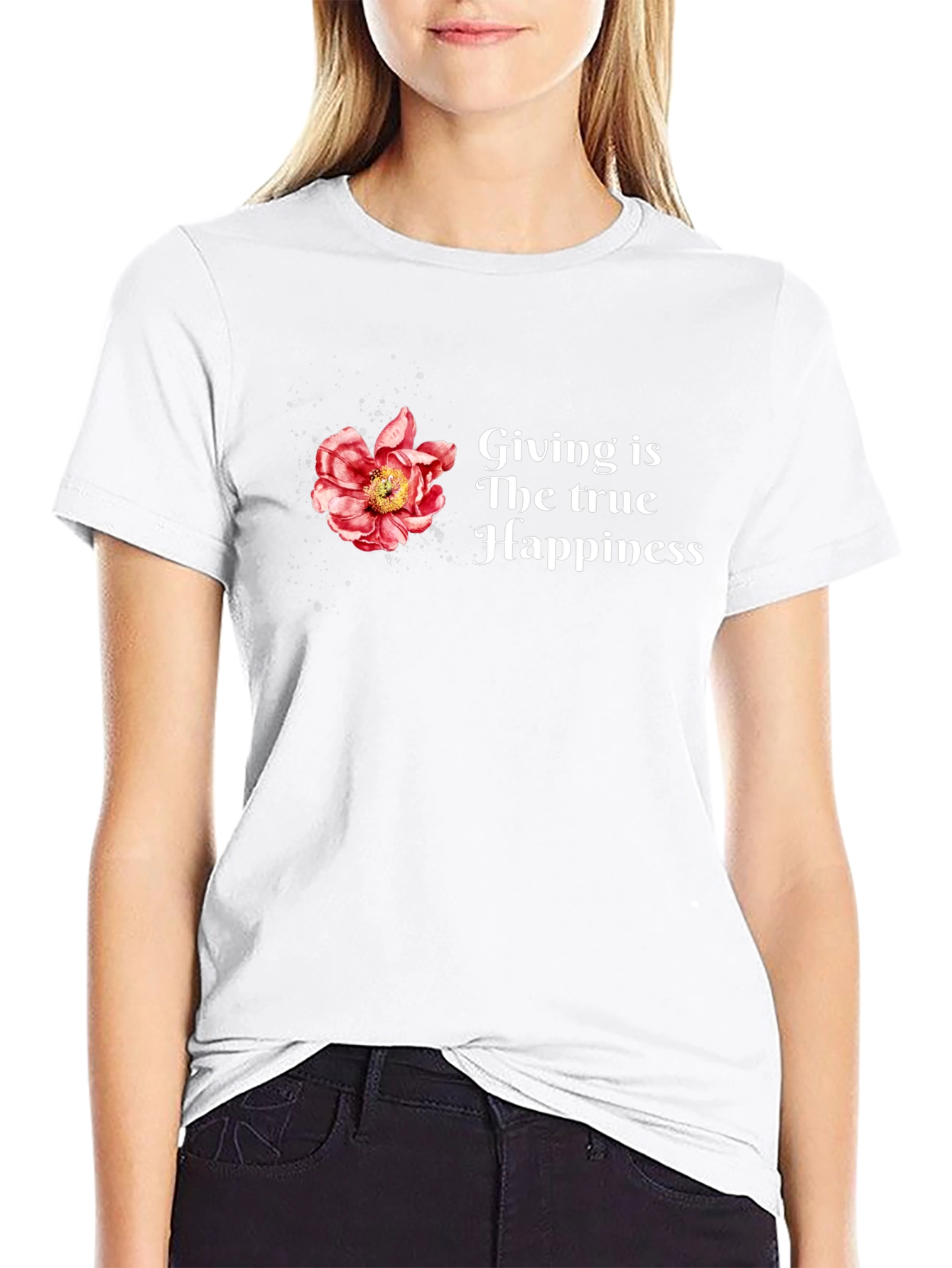 Floral Giving is True Happiness Black T-Shirt
