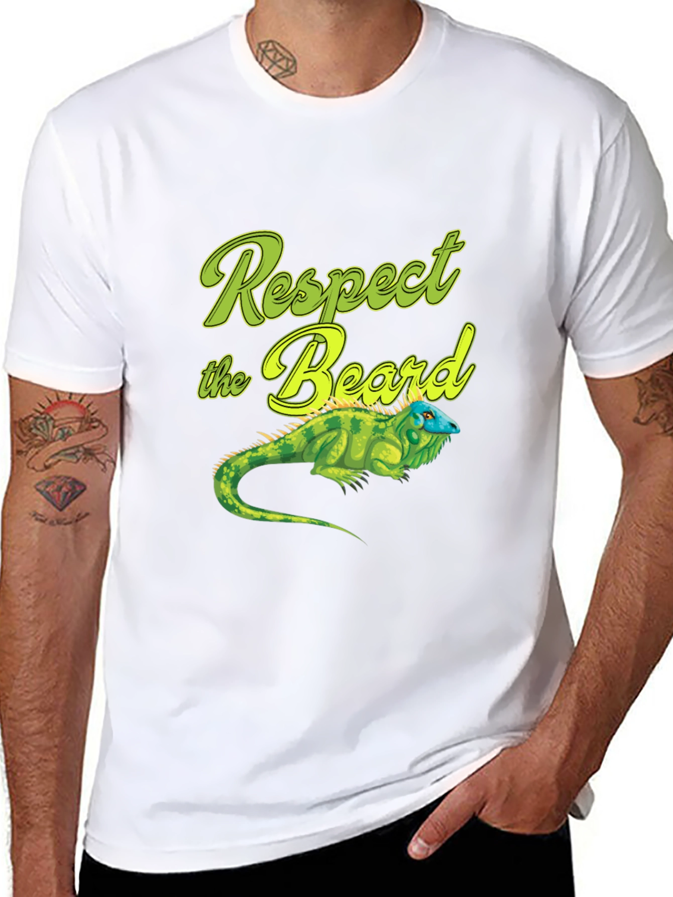 Respect the Beard T-Shirt with Iguana Graphic