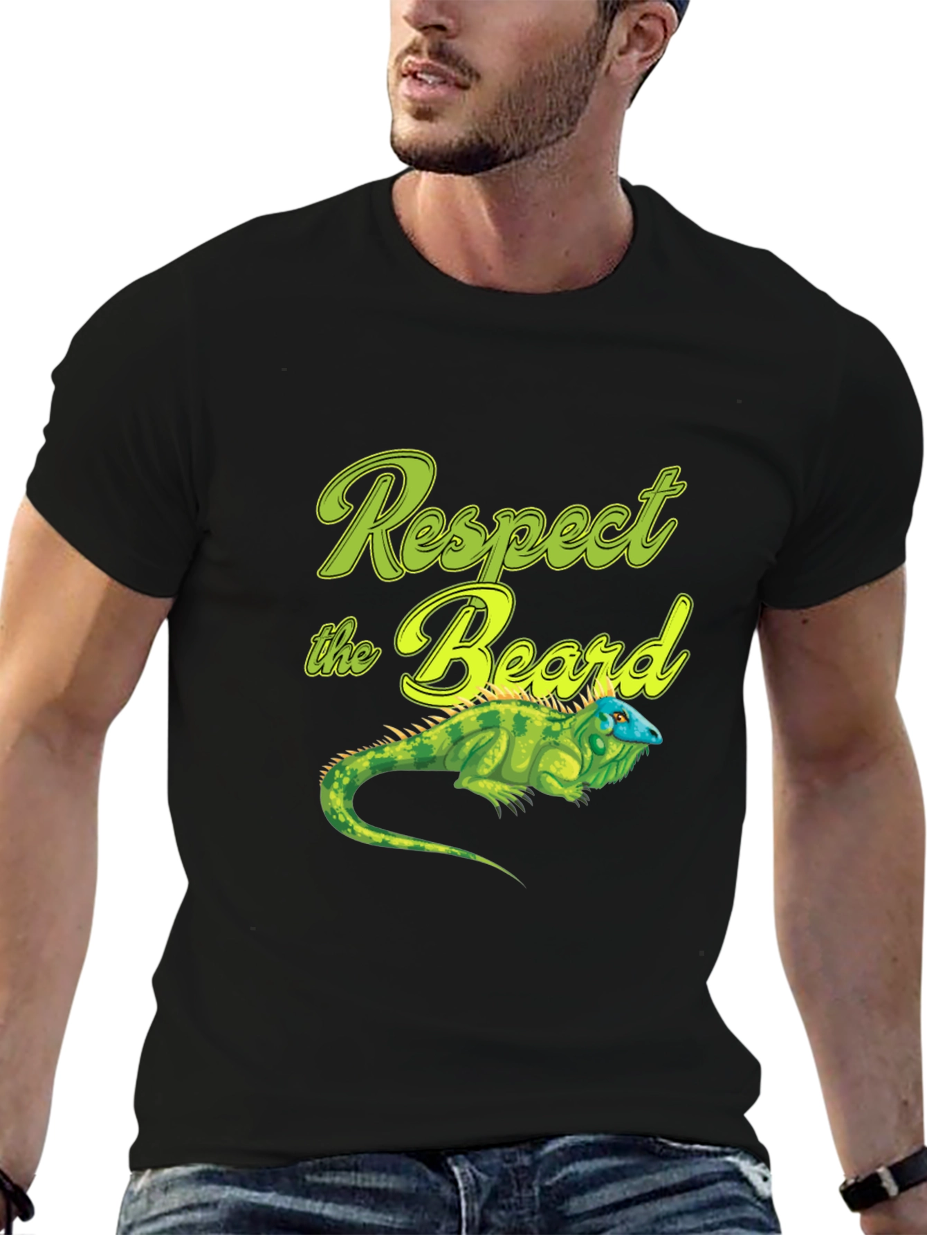 Respect the Beard T-Shirt with Iguana Graphic