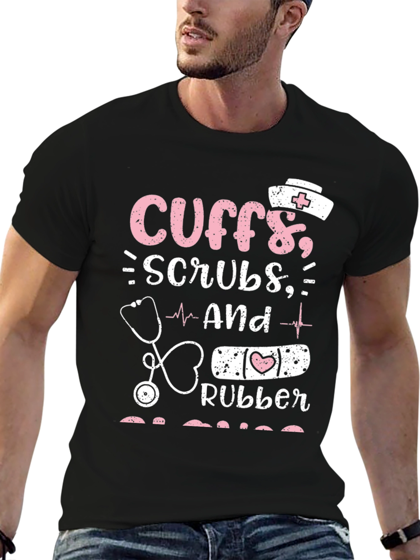 Cute Nurse T-Shirt - Cuffs Scrubs & Rubber