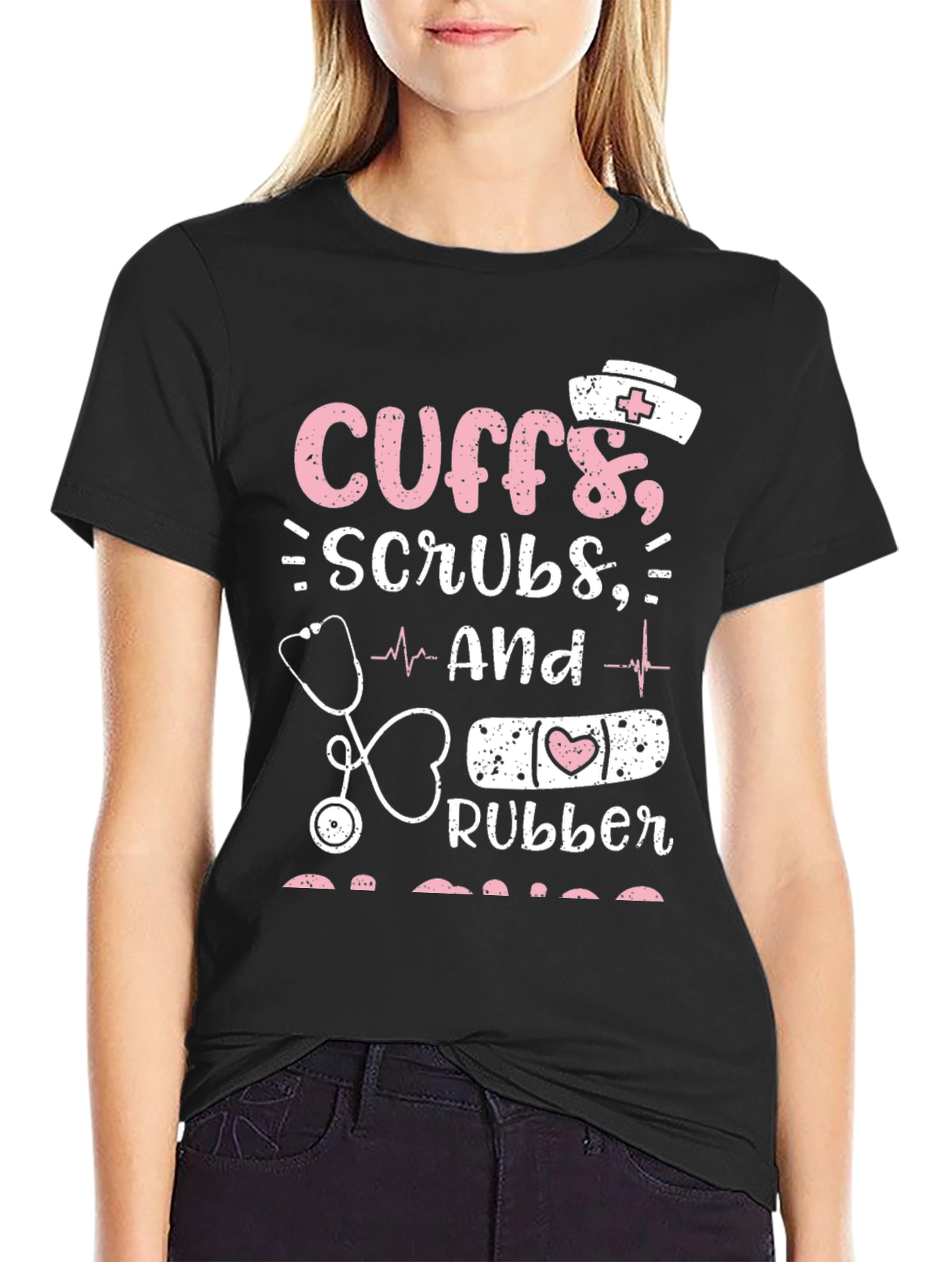 Cute Nurse T-Shirt - Cuffs Scrubs & Rubber