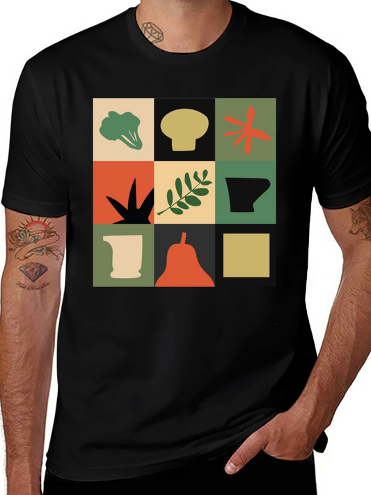 Modernist Veggie Print Black T-Shirt