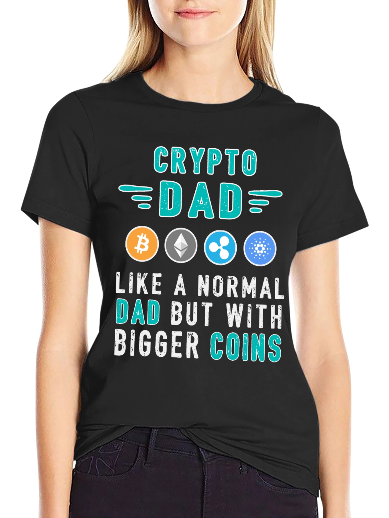Crypto Dad Black T-Shirt Bitcoin Ethereum Ripple Cardano
