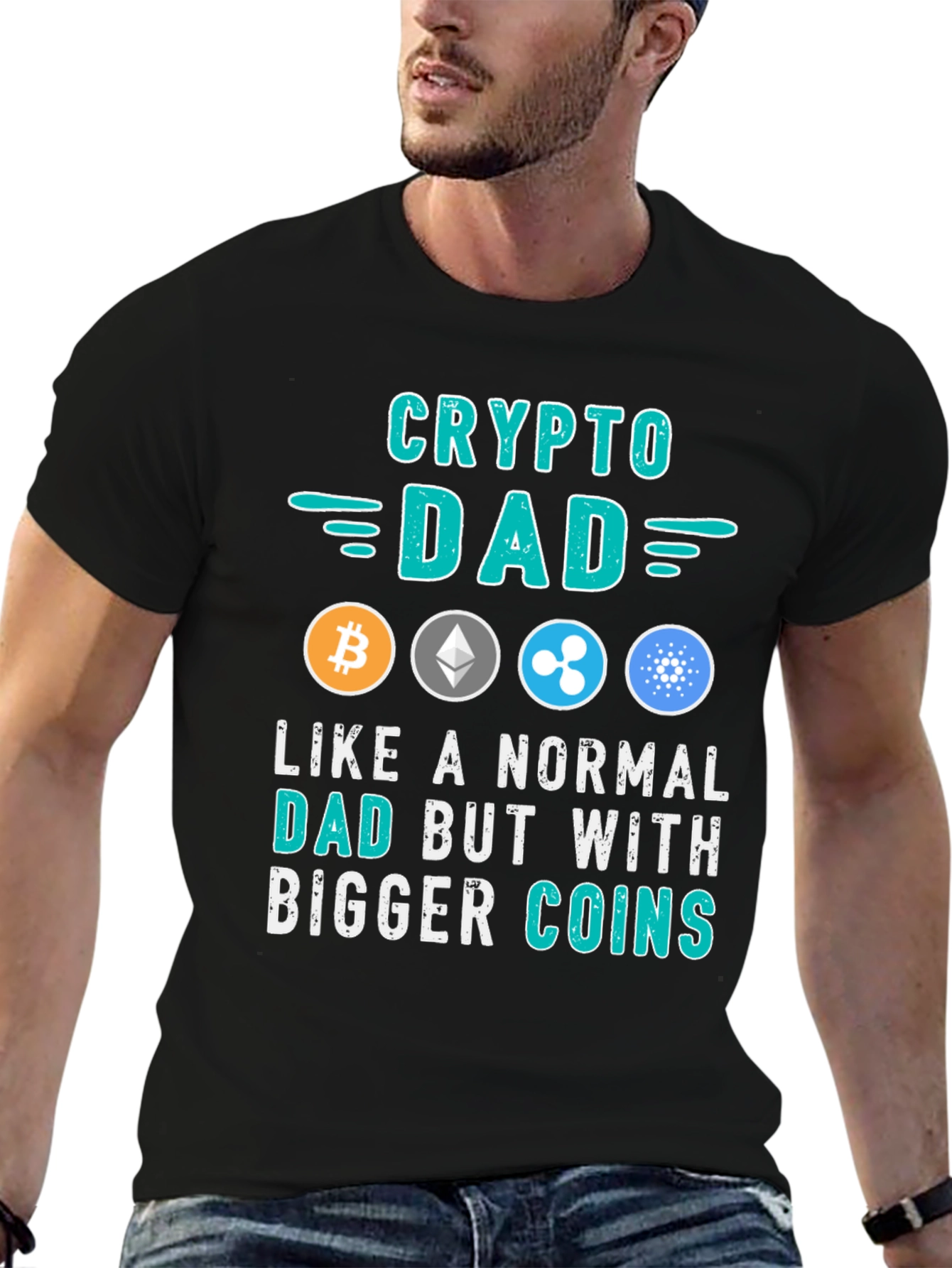 Crypto Dad Black T-Shirt Bitcoin Ethereum Ripple Cardano