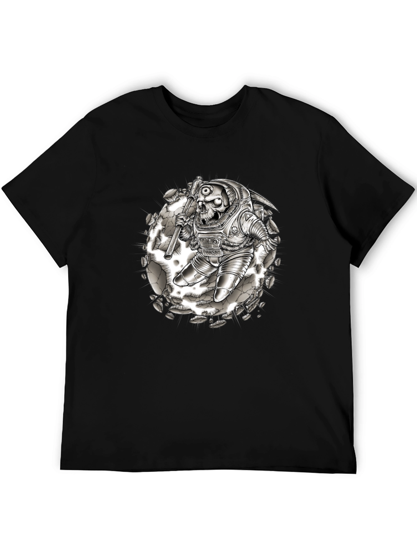 Skull Astronaut Graphic Tee - Black Cotton Shirt