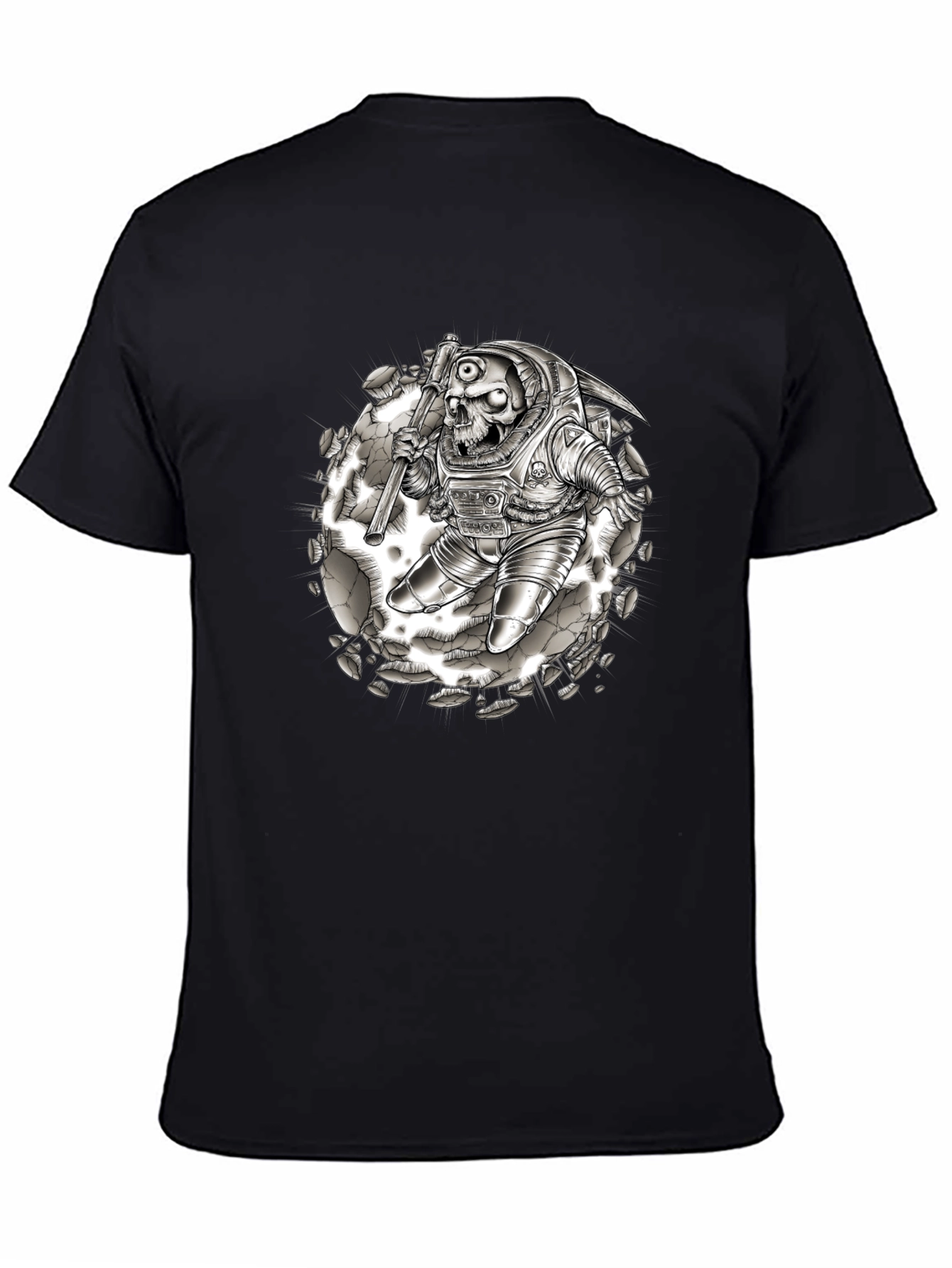 Skull Astronaut Graphic Tee - Black Cotton Shirt
