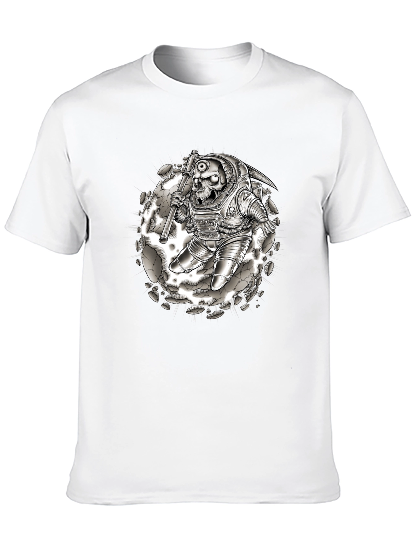 Skull Astronaut Graphic Tee - Black Cotton Shirt