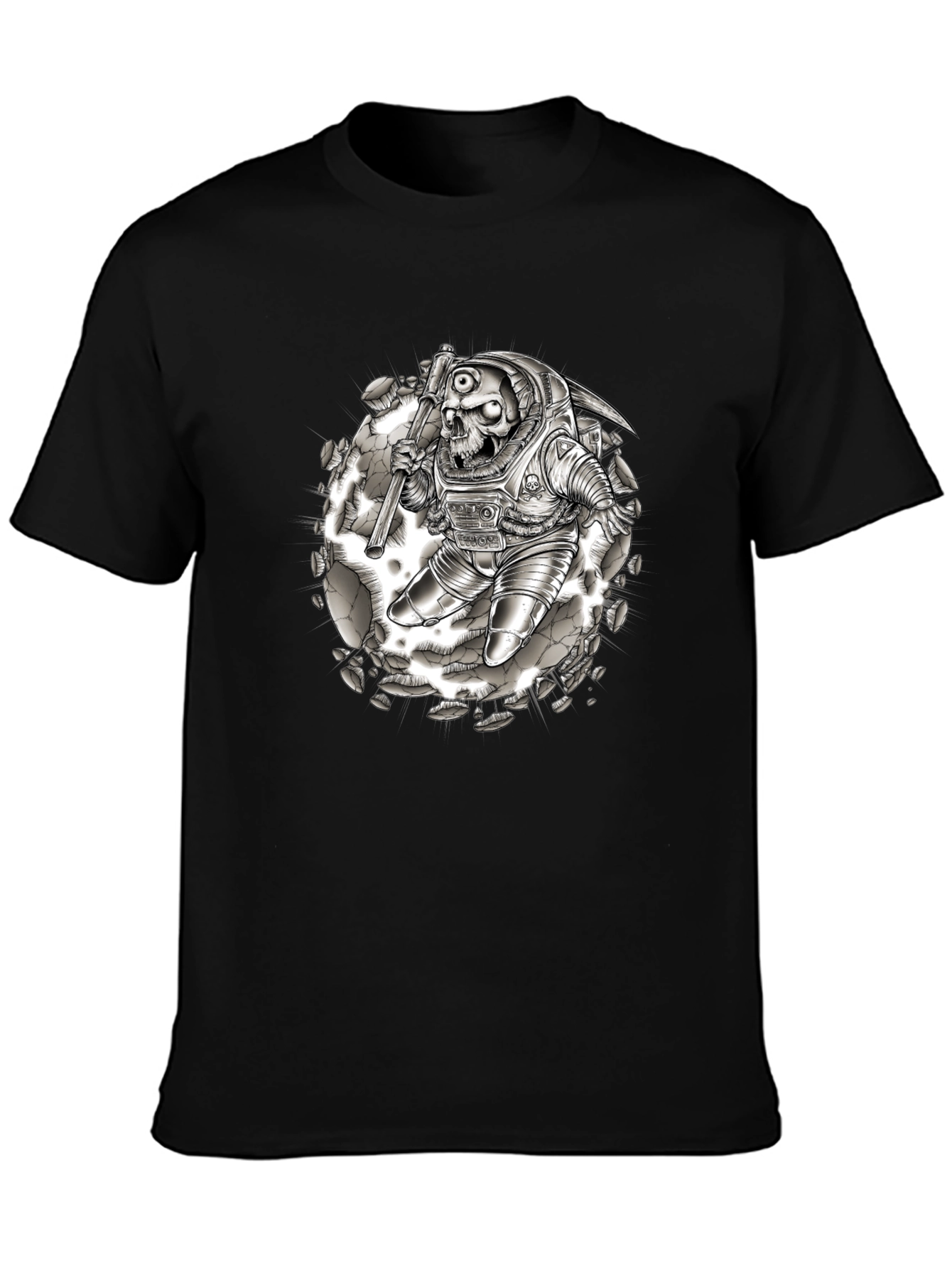 Skull Astronaut Graphic Tee - Black Cotton Shirt