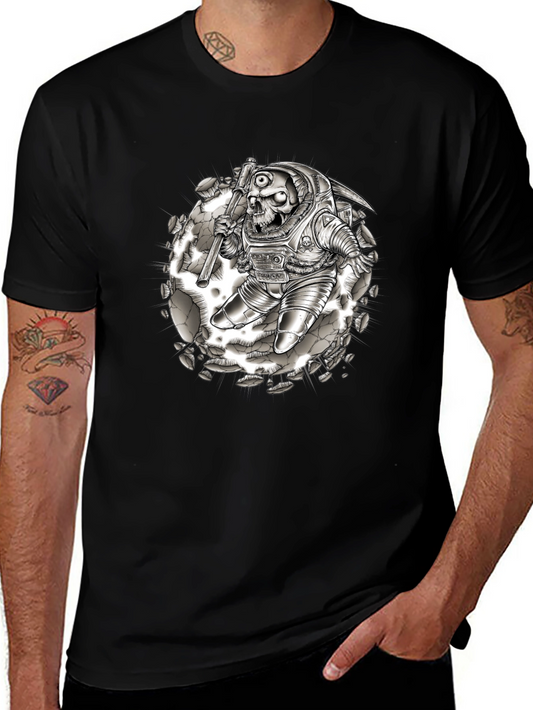 Skull Astronaut Graphic Tee - Black Cotton Shirt