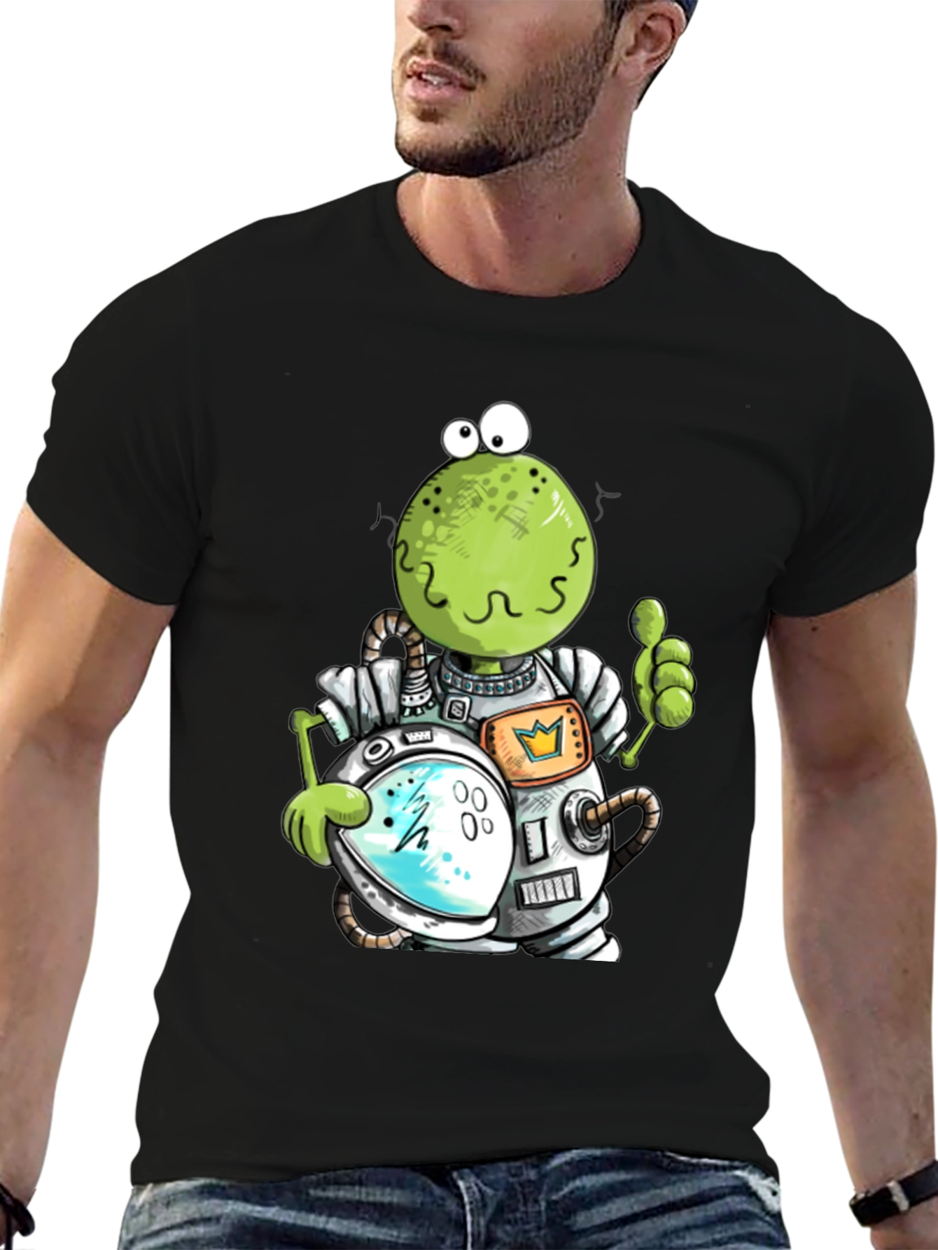 Astronaut Frog Graphic T-Shirt - Black Cotton Tee