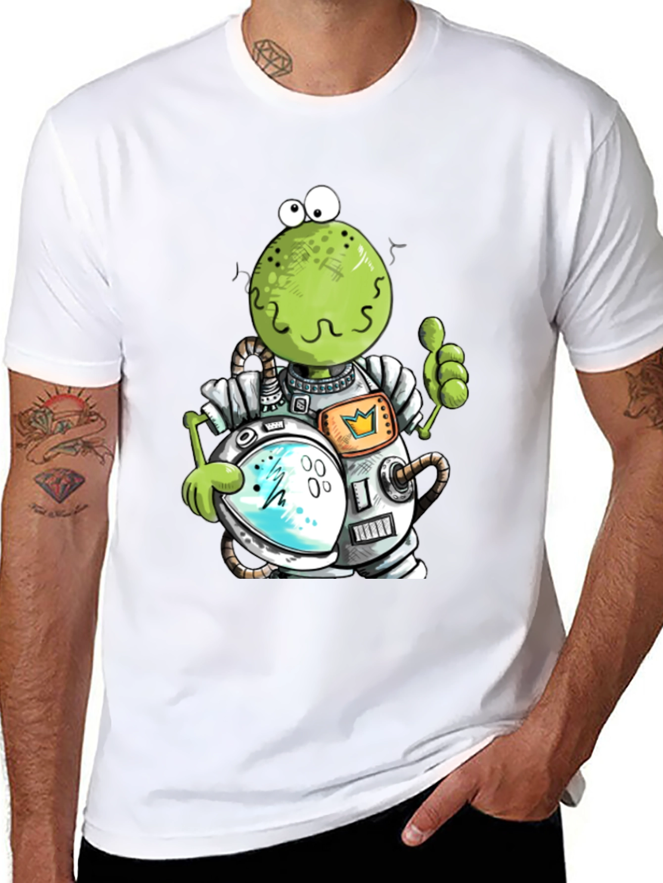 Astronaut Frog Graphic T-Shirt - Black Cotton Tee