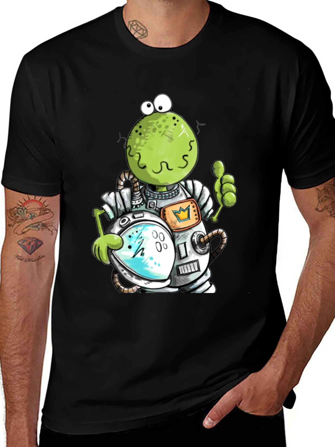 Astronaut Frog Graphic T-Shirt - Black Cotton Tee
