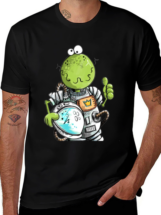 Astronaut Frog Graphic T-Shirt - Black Cotton Tee