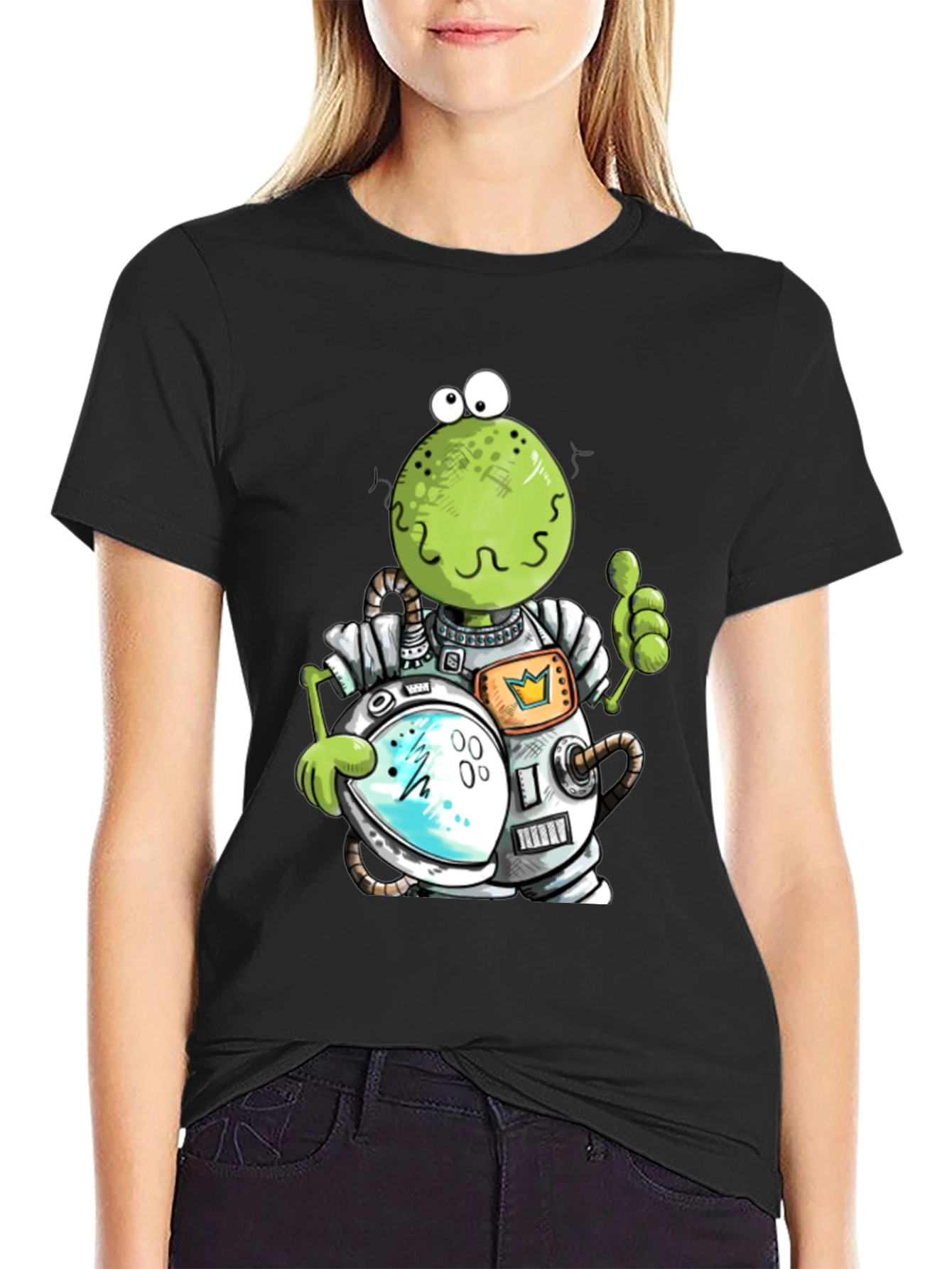Astronaut Frog Graphic T-Shirt - Black Cotton Tee