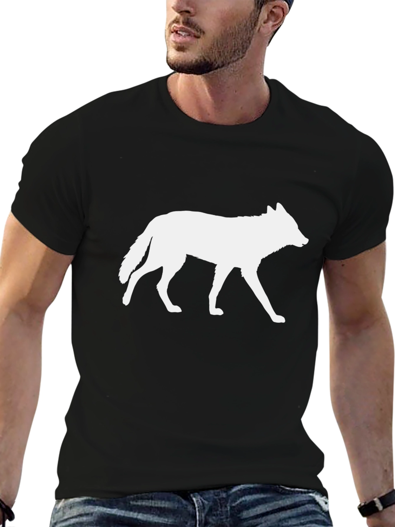 Wolf Silhouette Graphic Tee - Black Cotton T-Shirt