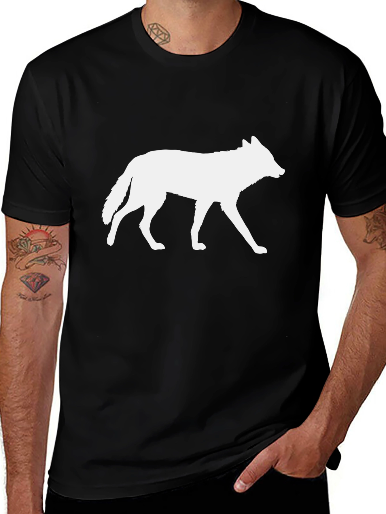 Wolf Silhouette Graphic Tee - Black Cotton T-Shirt