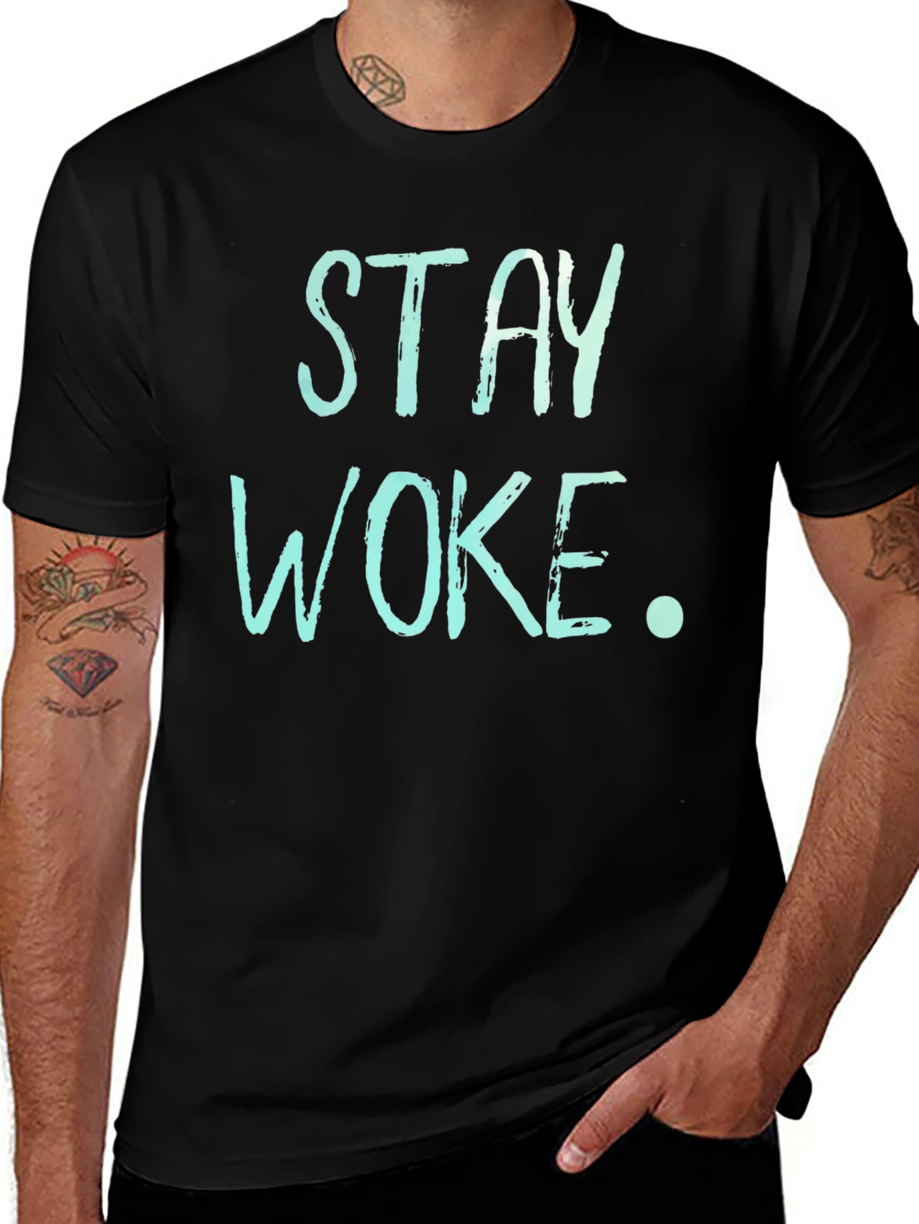 Stay Woke Graphic Print Crew Neck T-Shirt