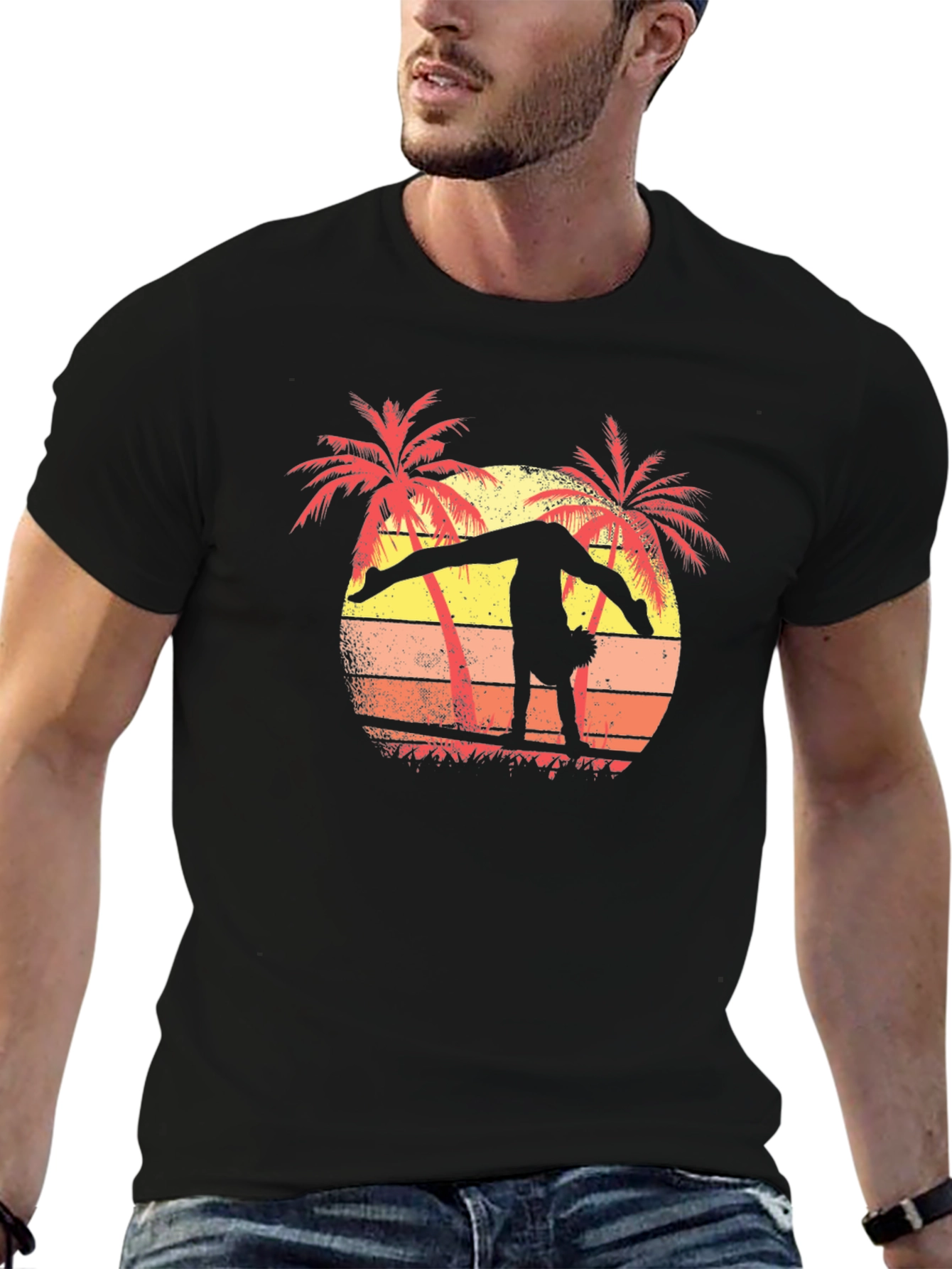 Gymnast Silhouette Palm Tree Sunset T-Shirt