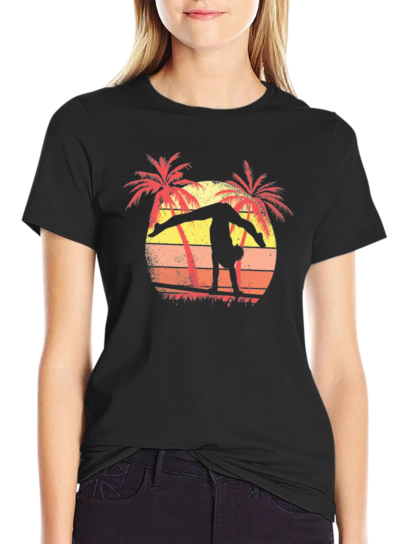 Gymnast Silhouette Palm Tree Sunset T-Shirt