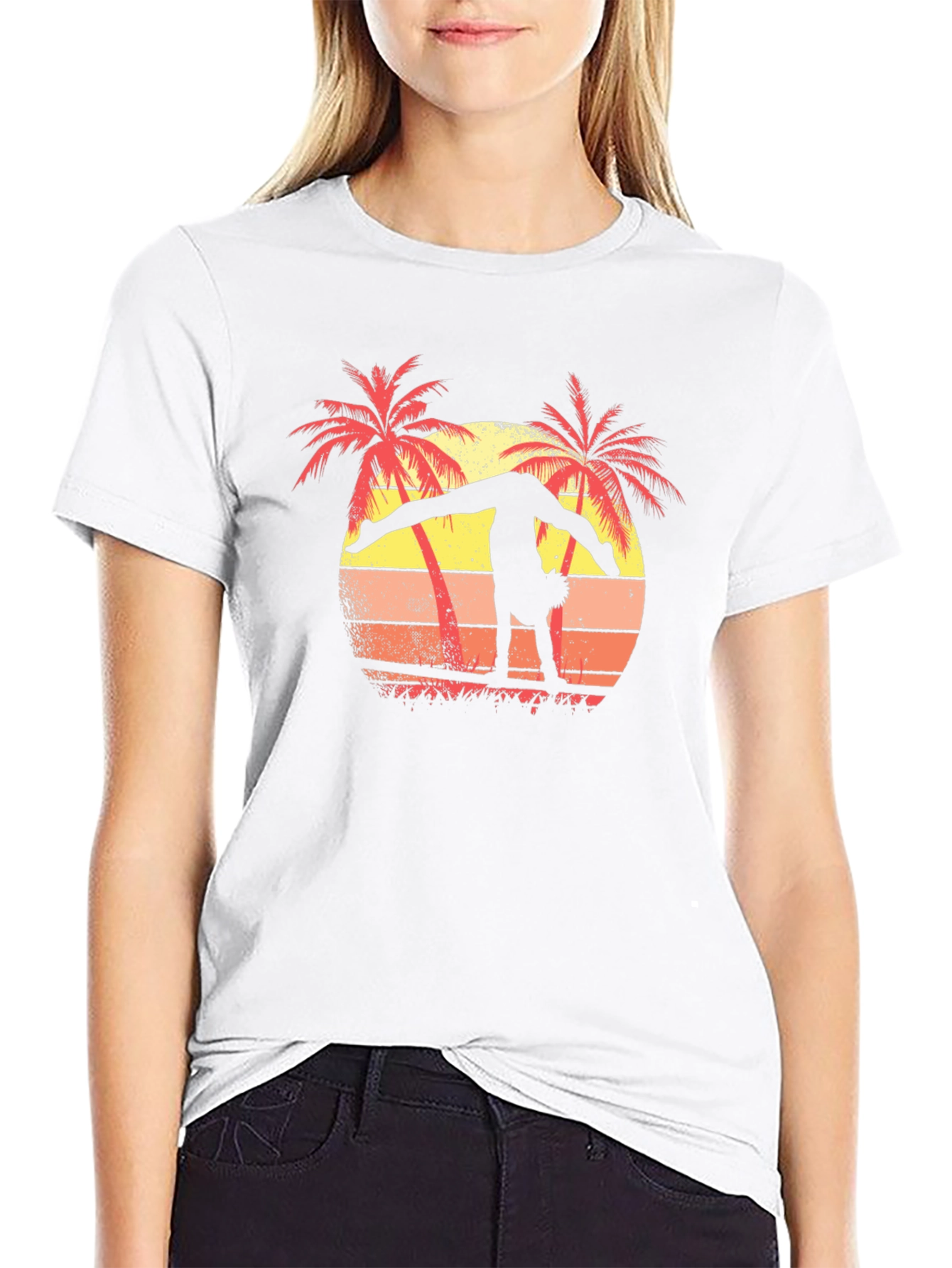 Gymnast Silhouette Palm Tree Sunset T-Shirt