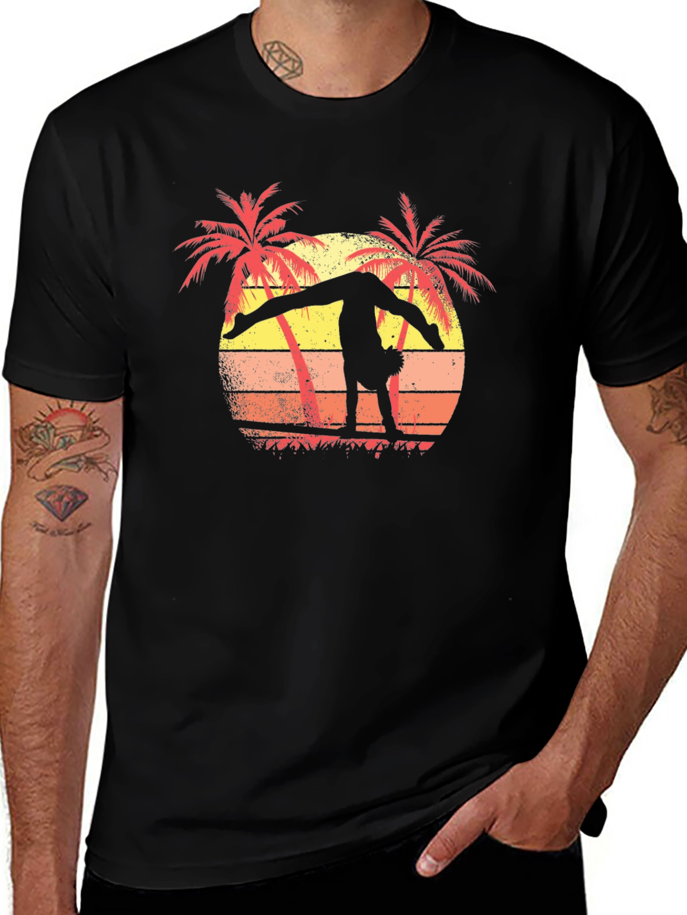 Gymnast Silhouette Palm Tree Sunset T-Shirt