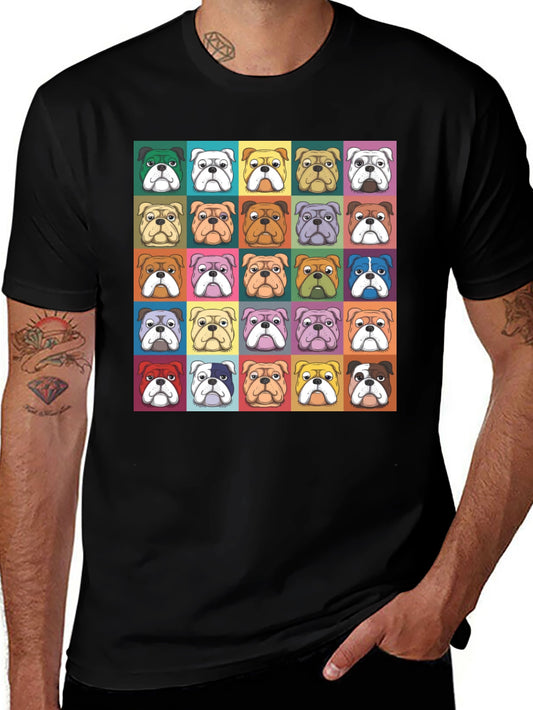 Colorful Bulldog Faces Graphic T-Shirt