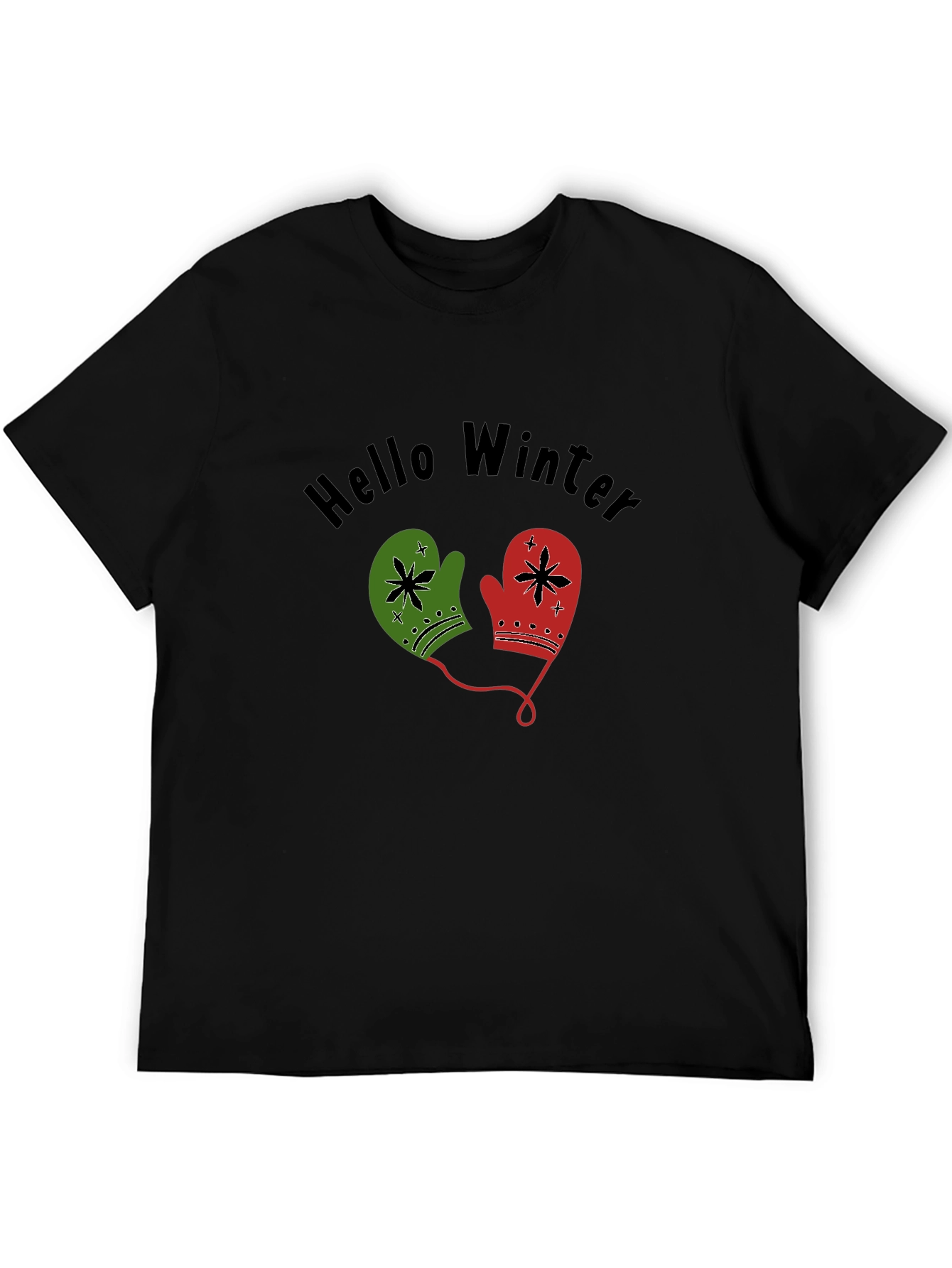 Hello Winter Mittens Graphic Tee - Cozy Holiday Shirt