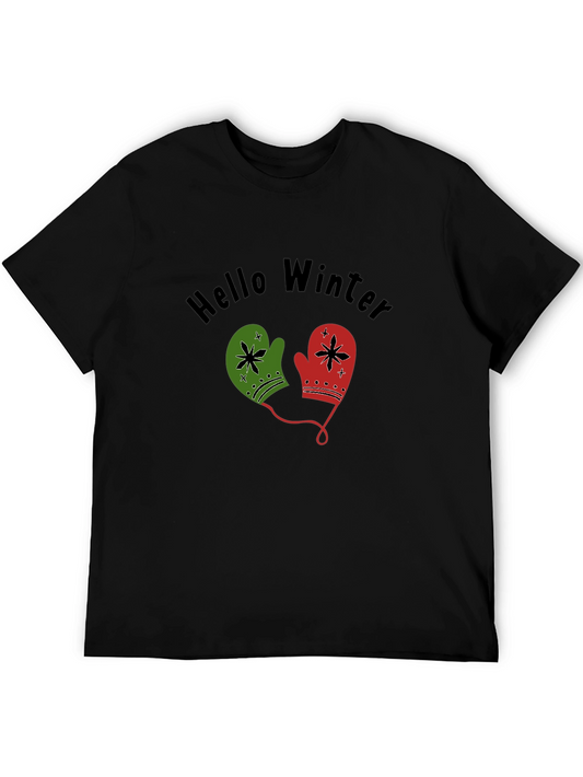 Hello Winter Mittens Graphic Tee - Cozy Holiday Shirt