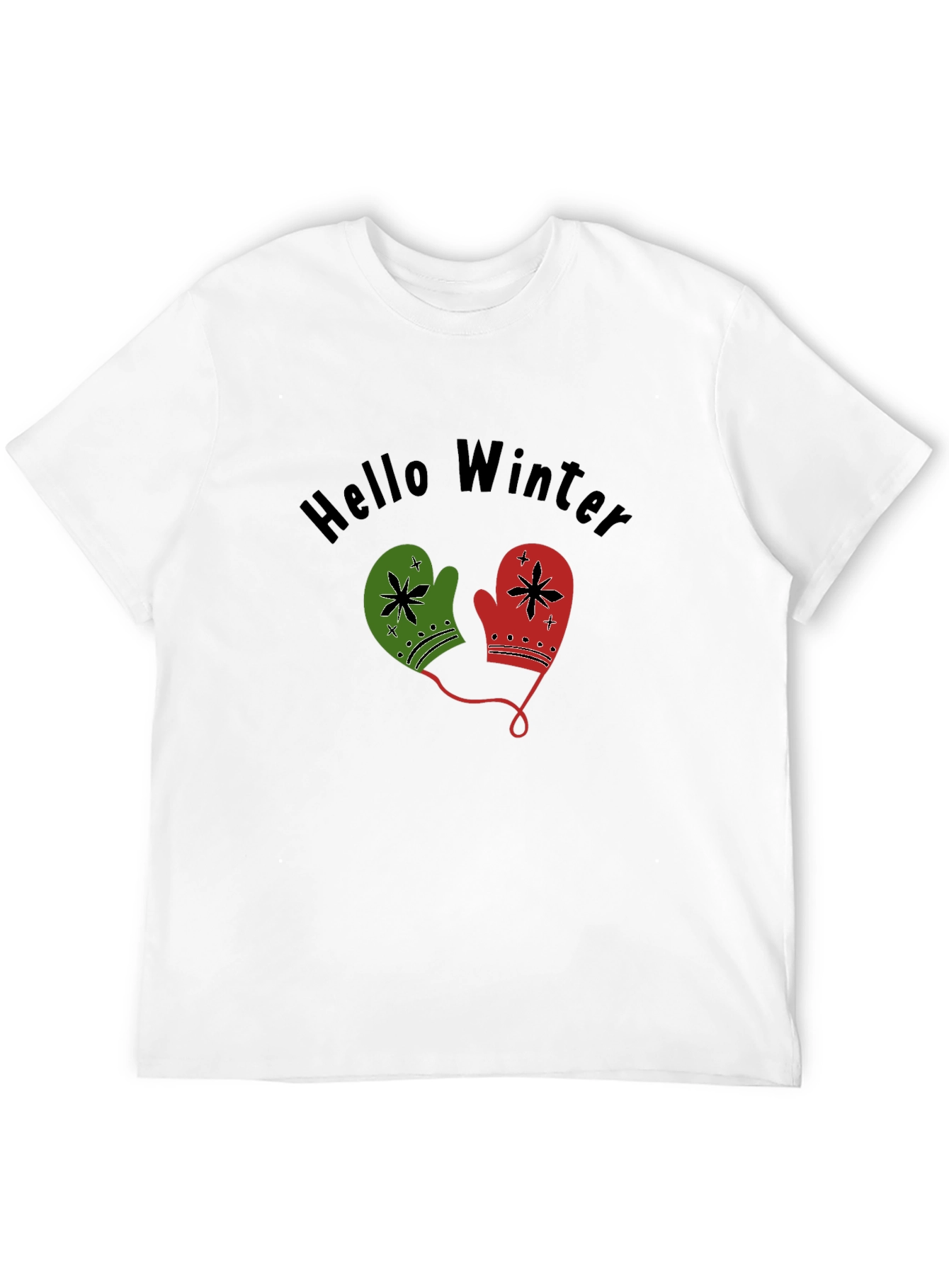 Hello Winter Mittens Graphic Tee - Cozy Holiday Shirt