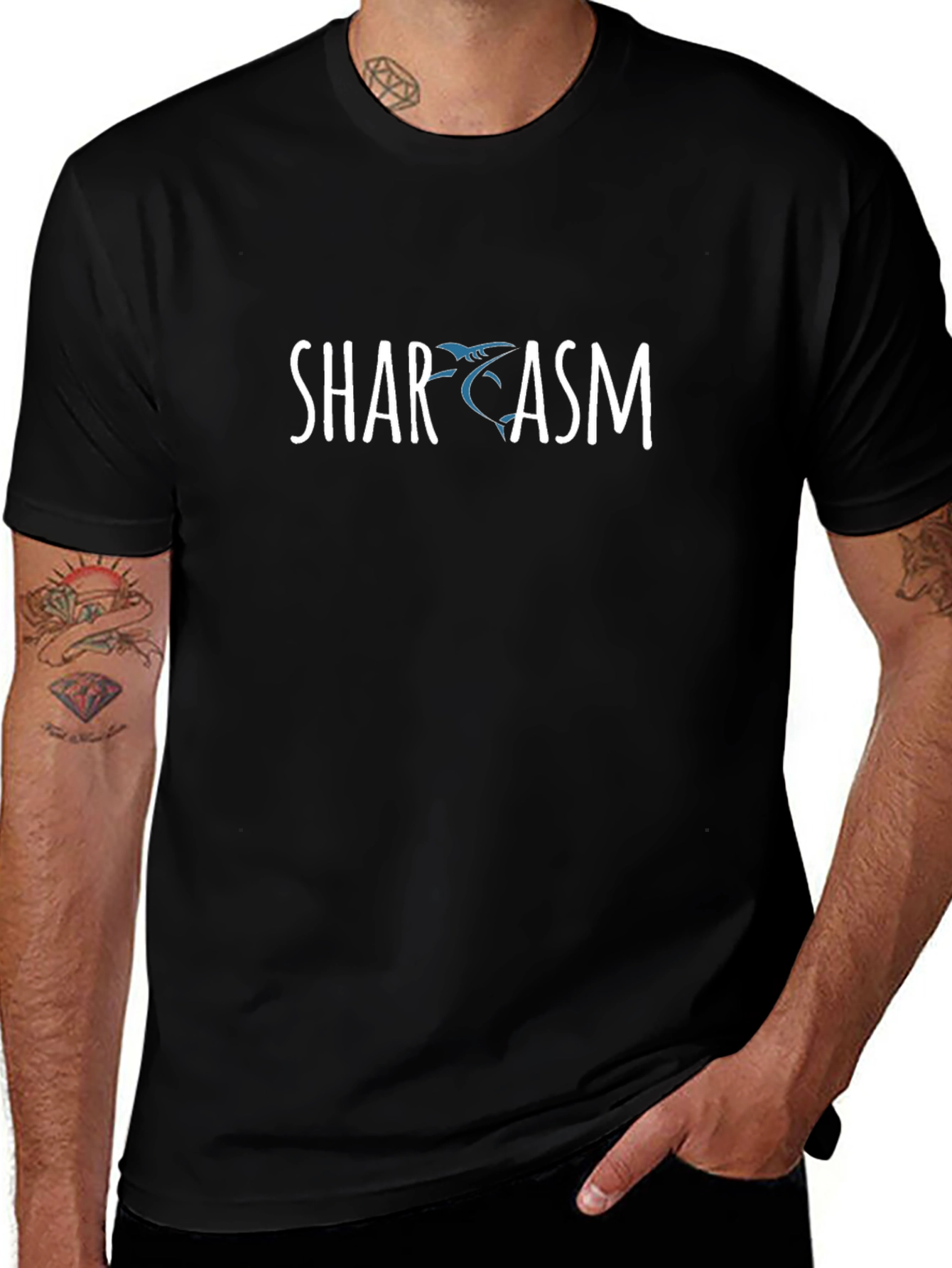 Shark Sarcasm Graphic Print Crew Neck T-Shirt