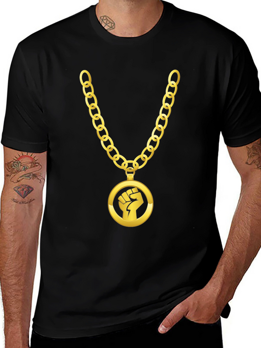 Gold Chain Fist Graphic Black T-Shirt