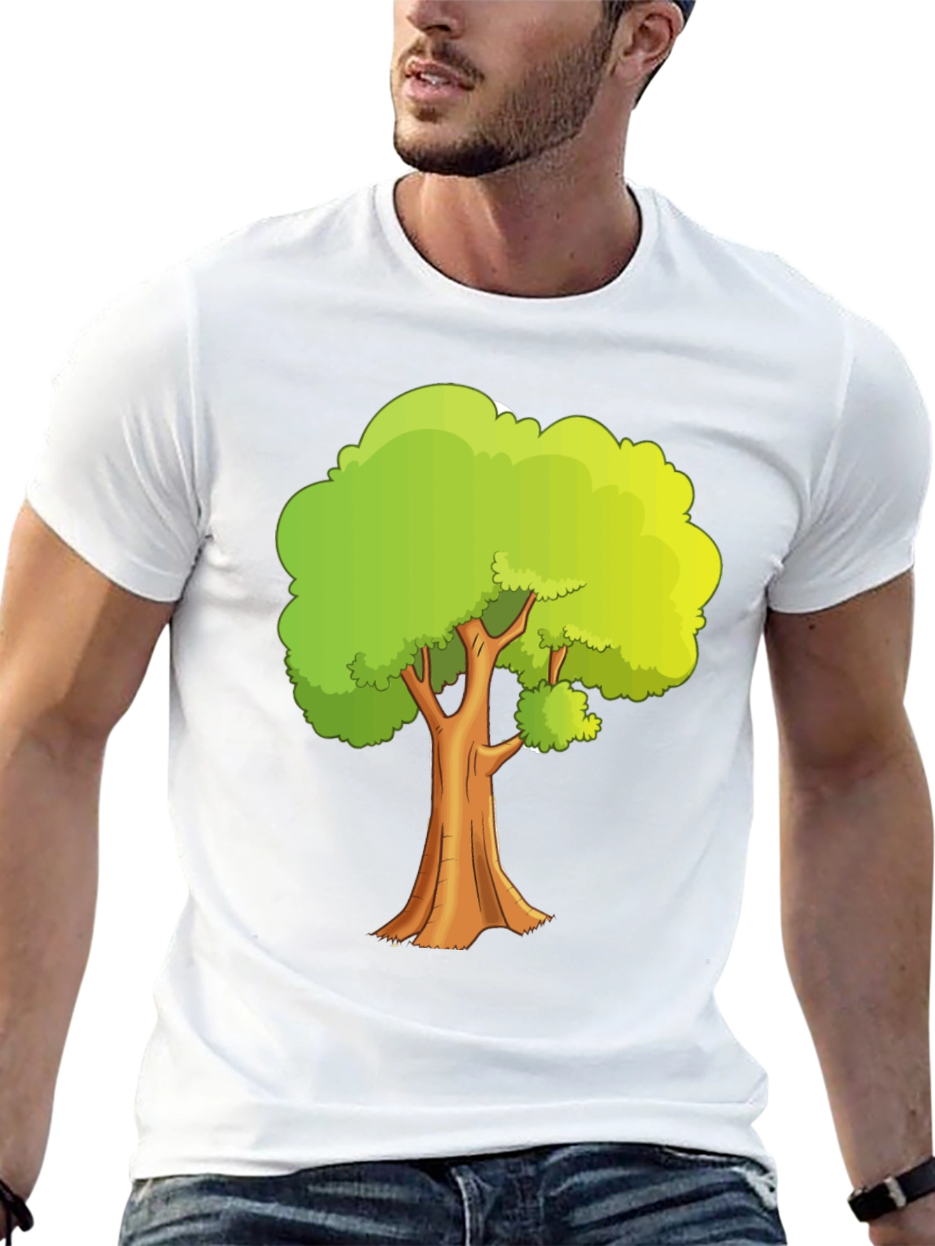 Cartoon Tree Graphic Tee - Black Cotton Casual Shirt