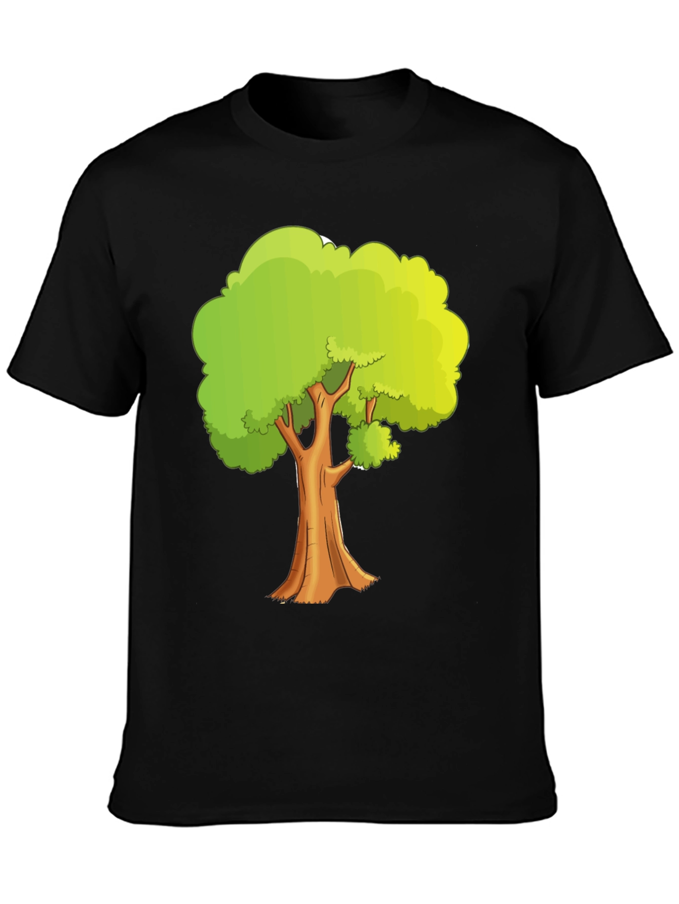 Cartoon Tree Graphic Tee - Black Cotton Casual Shirt
