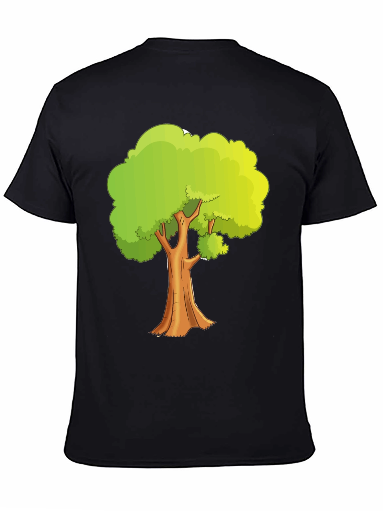 Cartoon Tree Graphic Tee - Black Cotton Casual Shirt