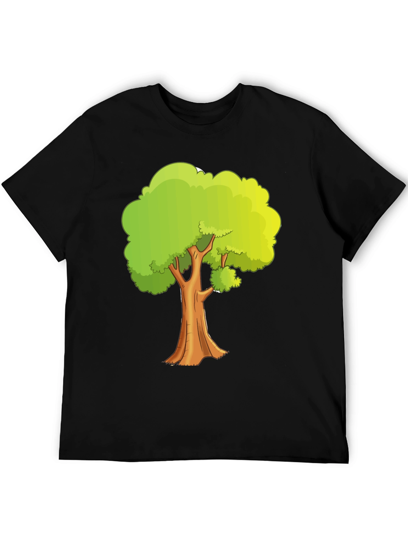 Cartoon Tree Graphic Tee - Black Cotton Casual Shirt
