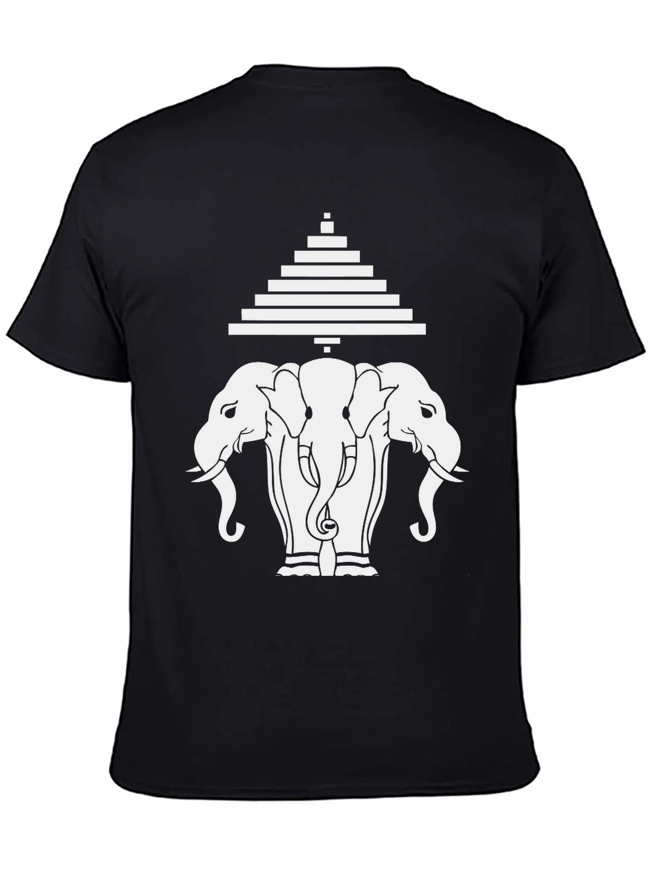 Three Elephant Head Graphic Black T-Shirt