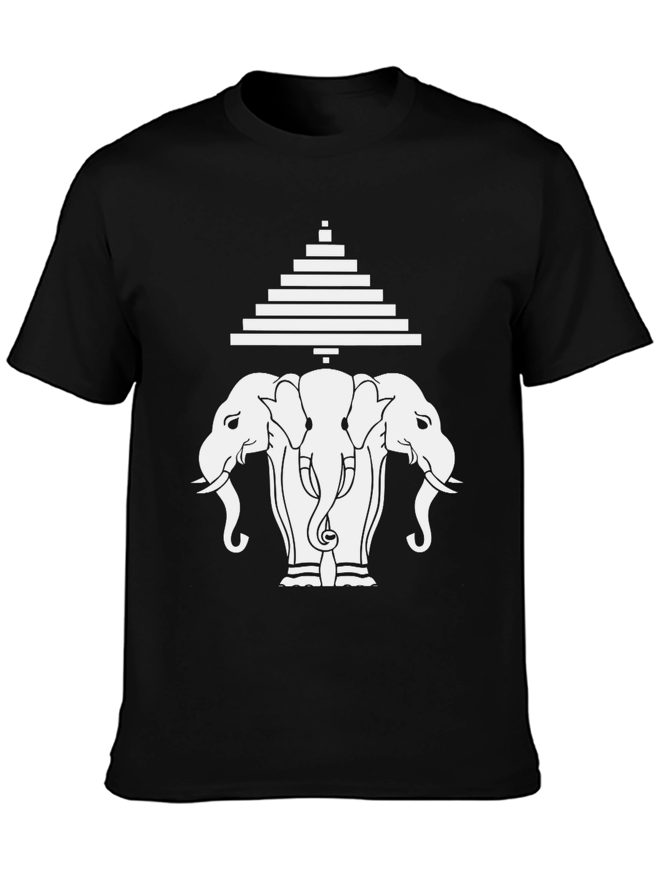 Three Elephant Head Graphic Black T-Shirt