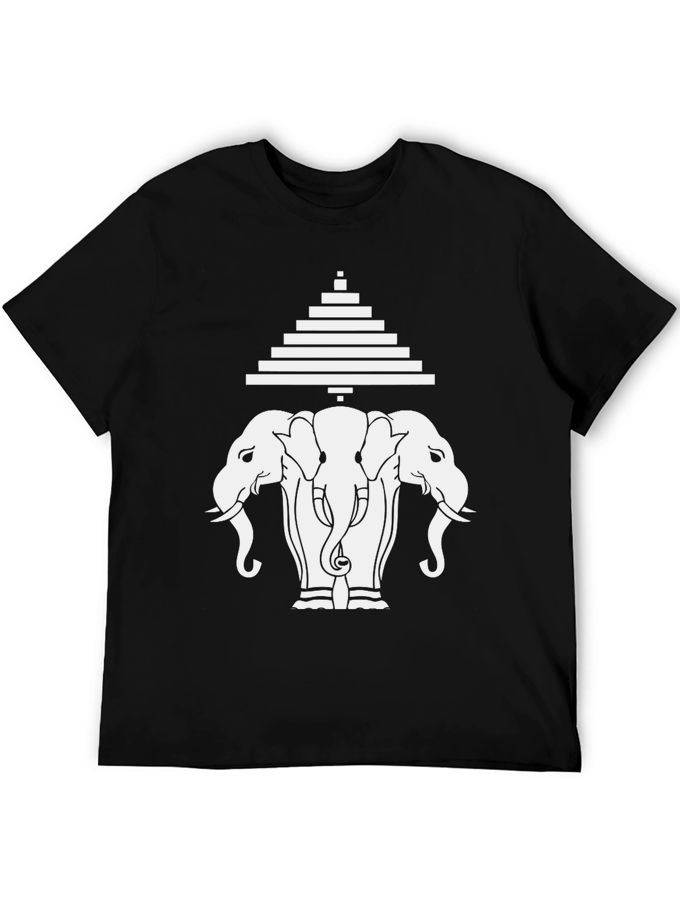 Three Elephant Head Graphic Black T-Shirt