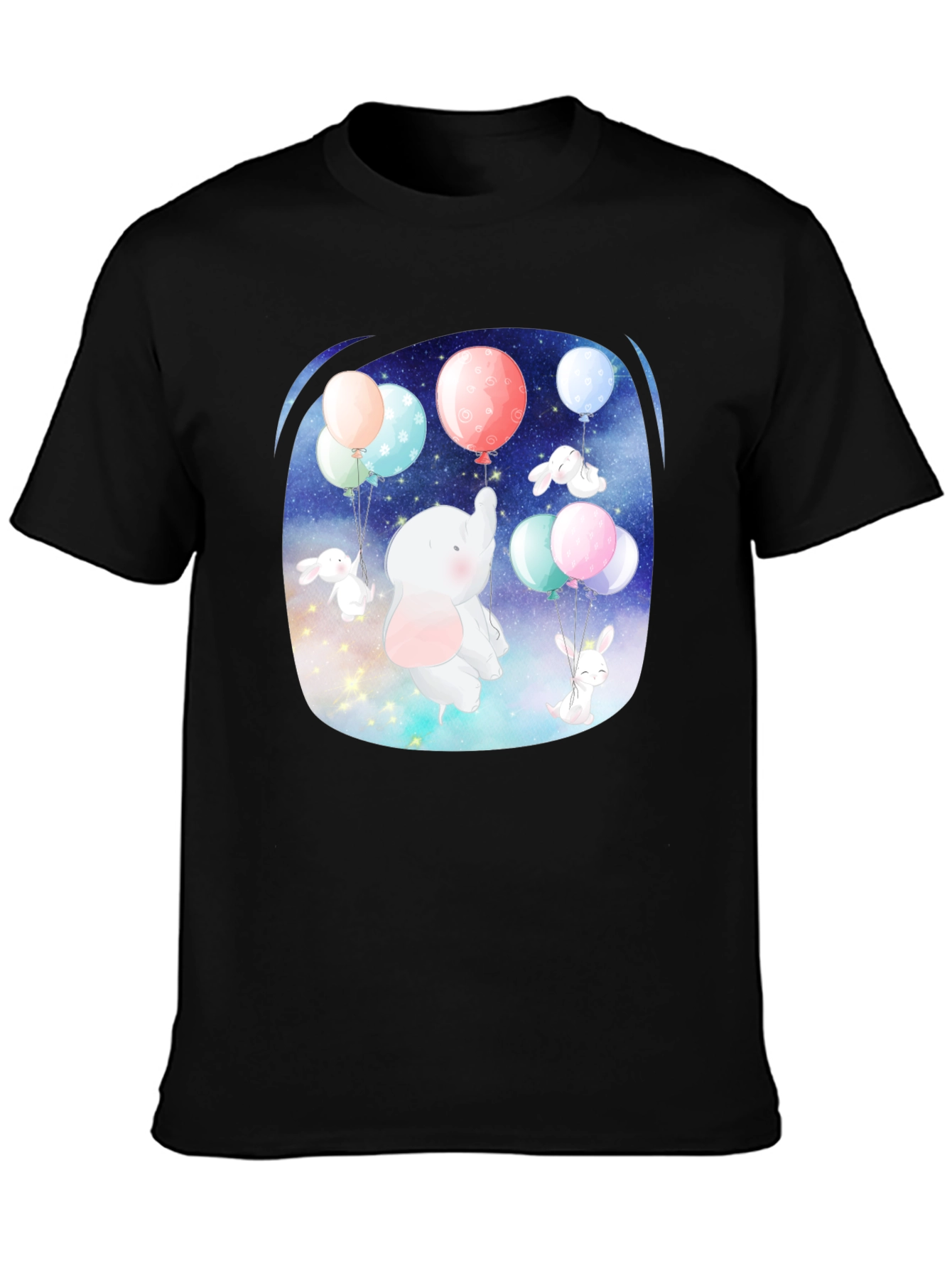 Cute Elephant & Bunny Balloon Ride Graphic Tee