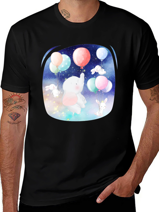Cute Elephant & Bunny Balloon Ride Graphic Tee
