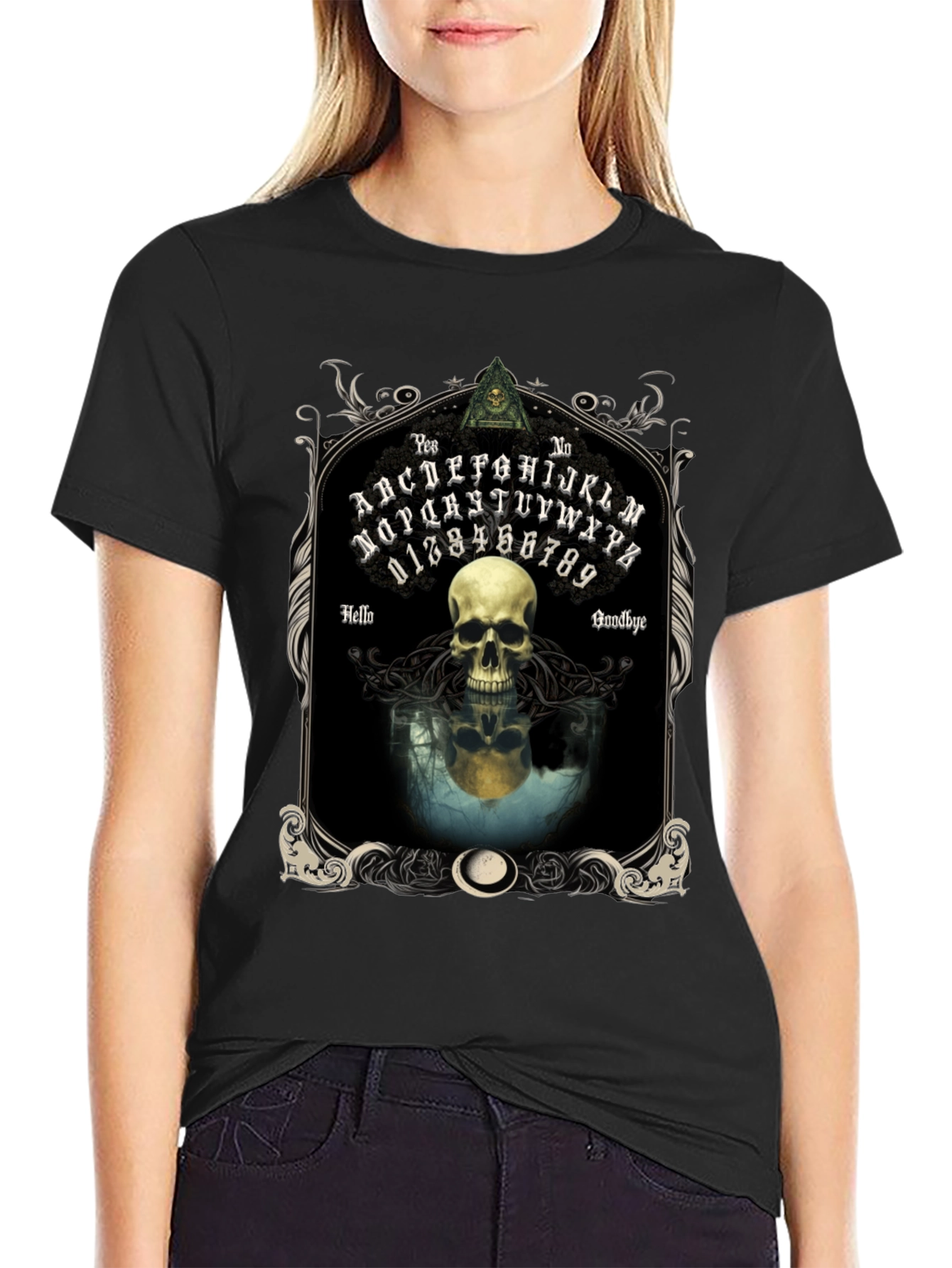 Ouija Board Skull Graphic Tee - Gothic Style