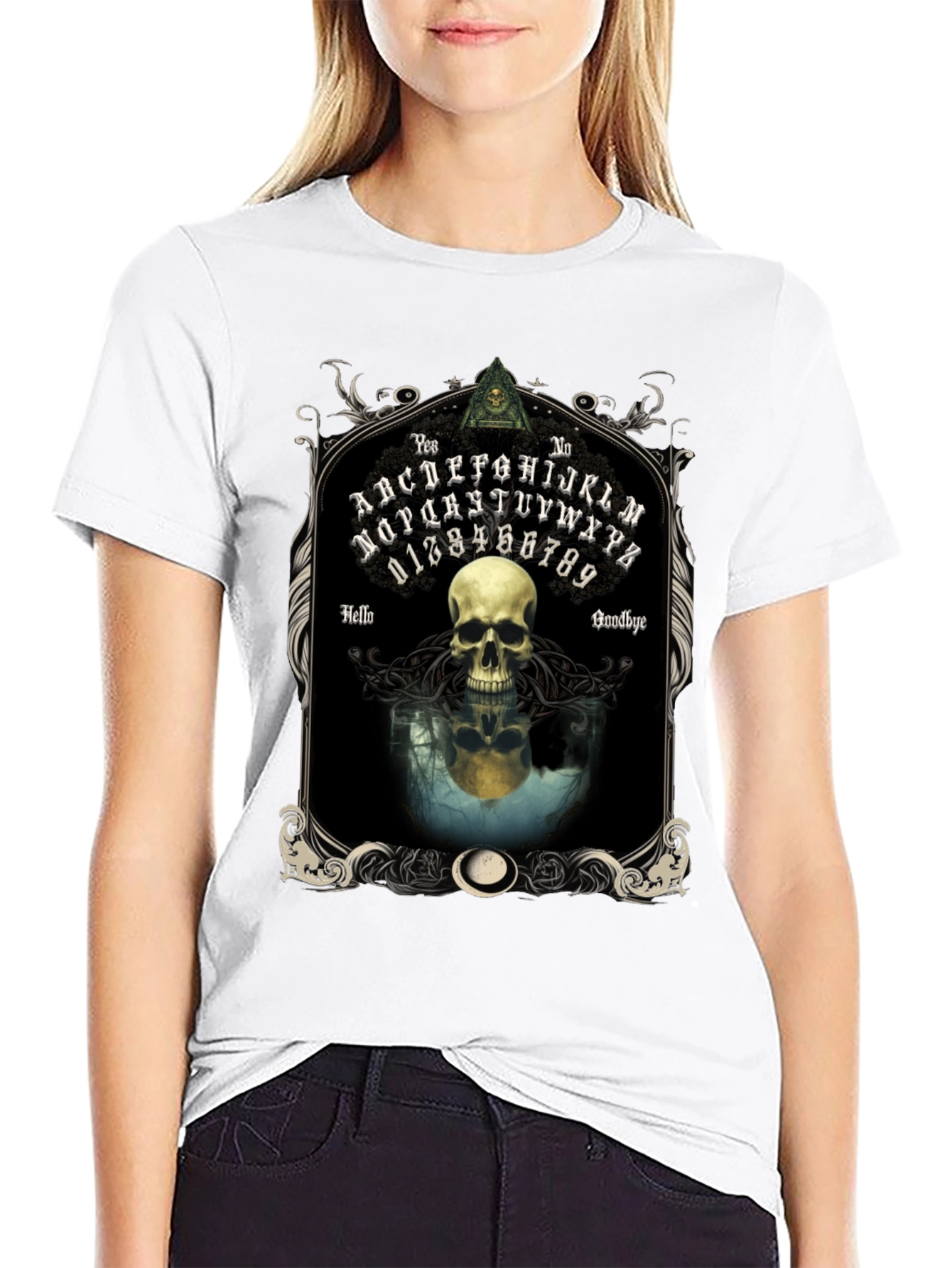 Ouija Board Skull Graphic Tee - Gothic Style