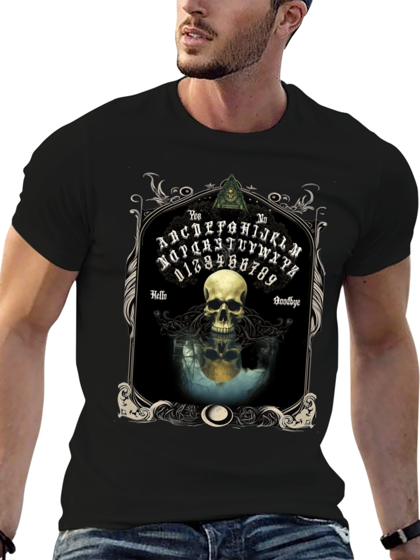 Ouija Board Skull Graphic Tee - Gothic Style