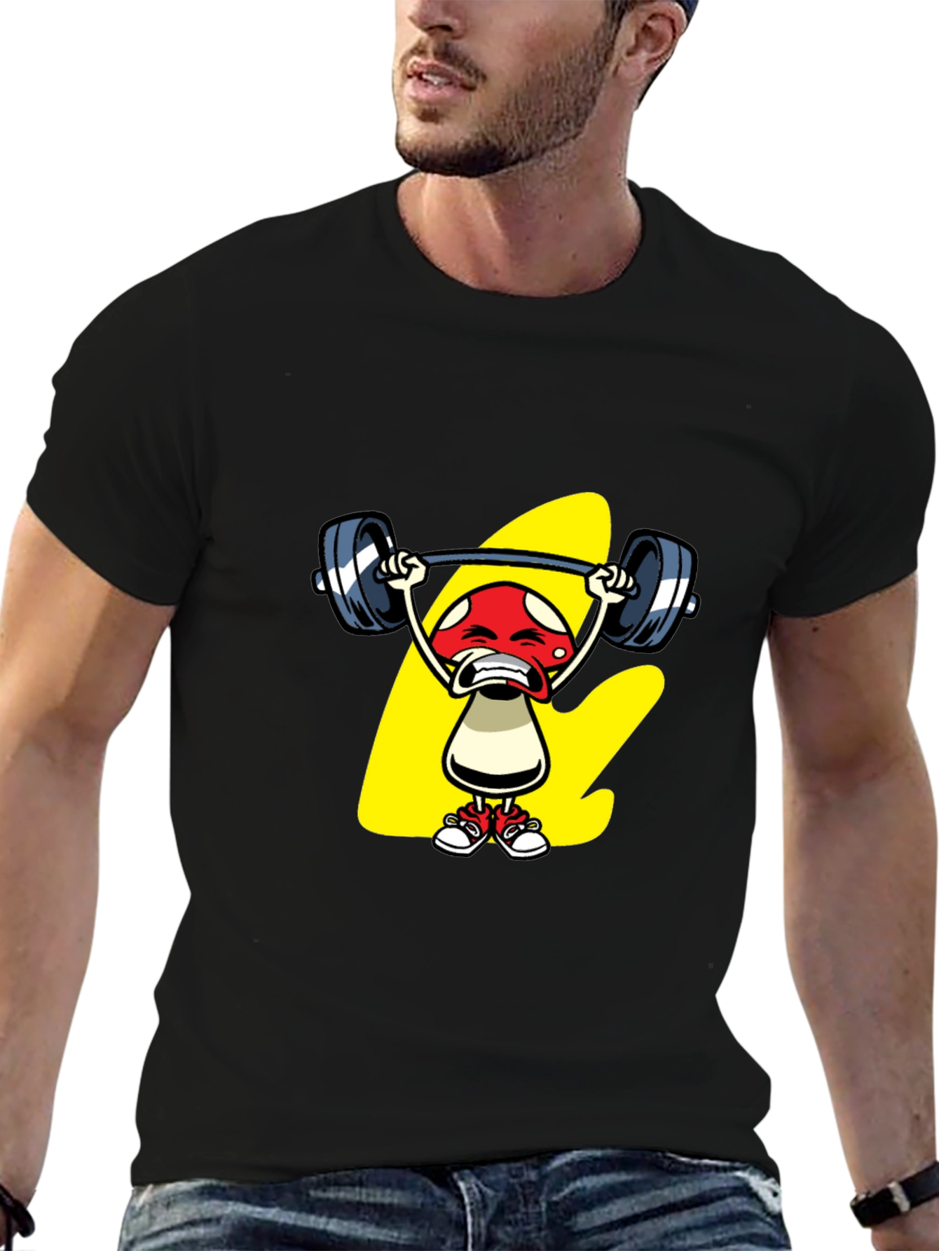 Funny Mushroom Weightlifting Graphic Tee