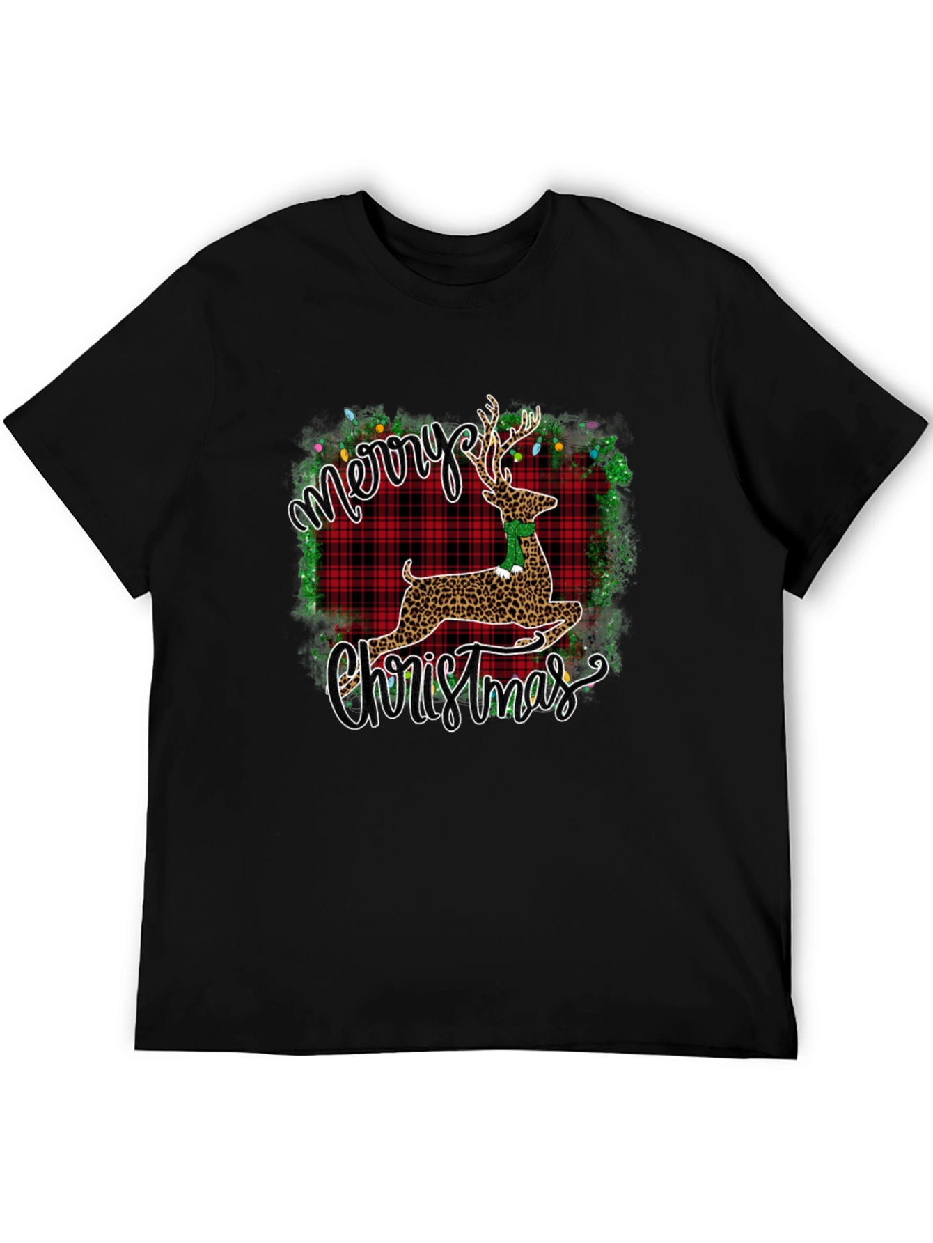 Merry Christmas Leopard Reindeer Graphic T-Shirt